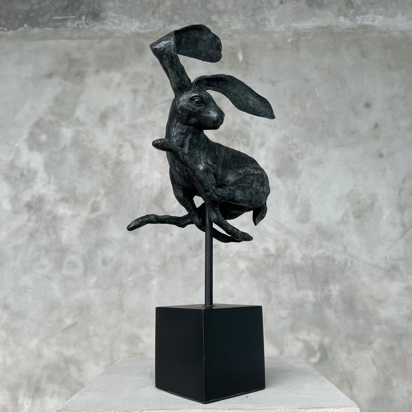 Rabbit Patinated Bronze on Stand