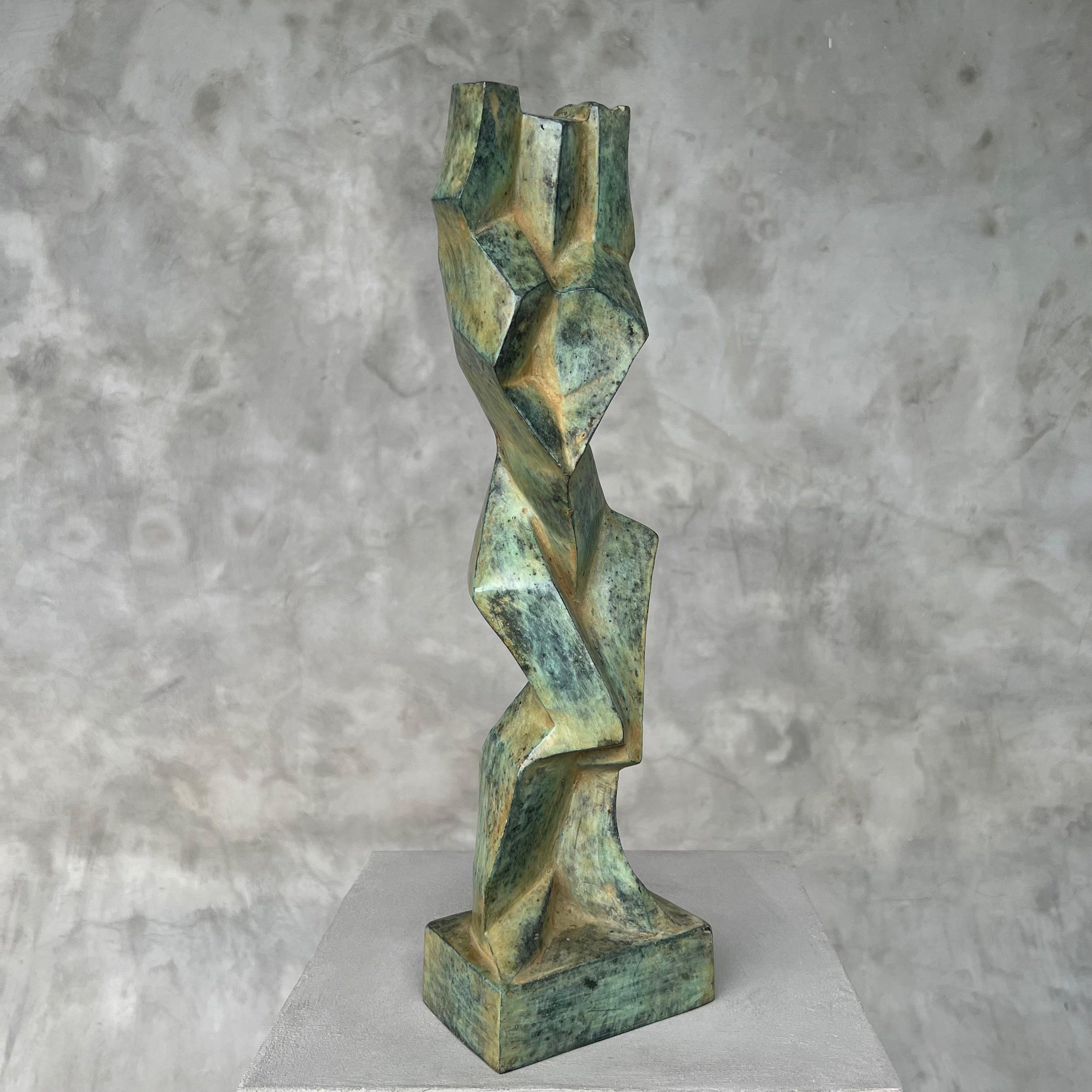 Lady Cubist Patinated Bronze Textured