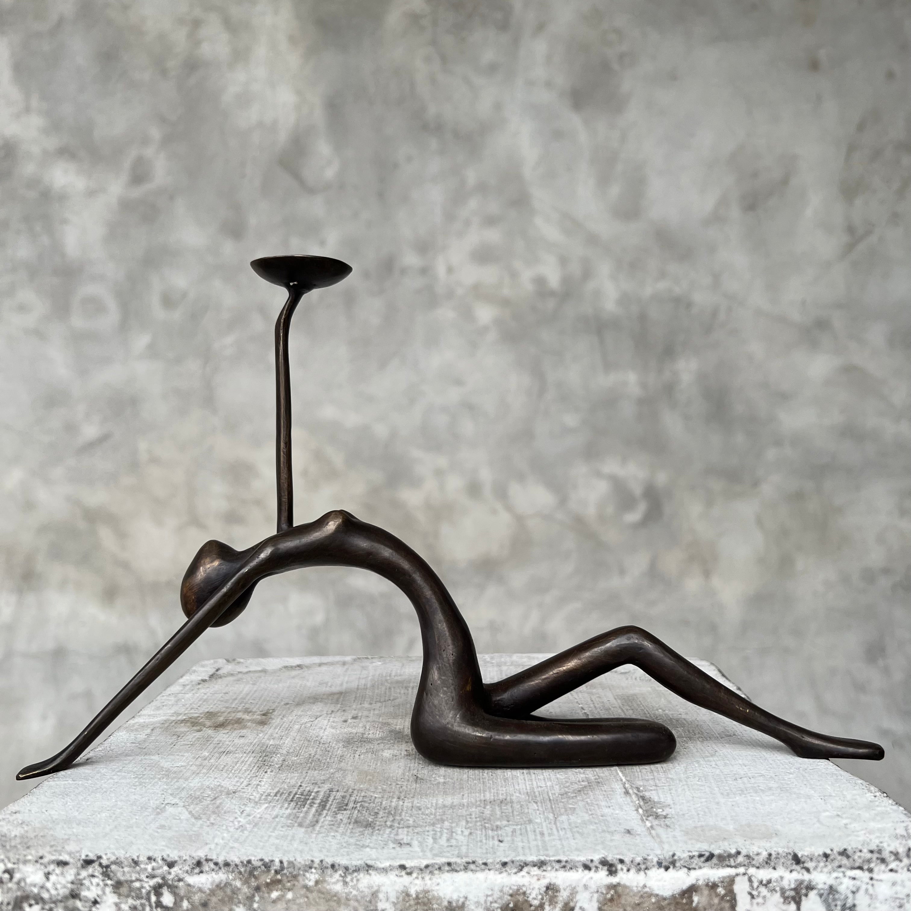 Stretching Lady Bronze Candle holder