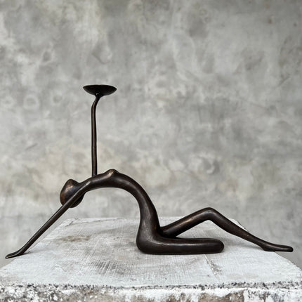 Stretching Lady Bronze Candle holder