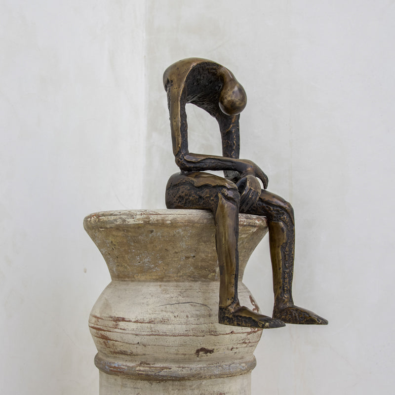 Abstract Man Contemplative Sculpture Brown Bronze - M