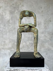 Abstract Man Contemplative Sculpture Patinated Bronze - Large