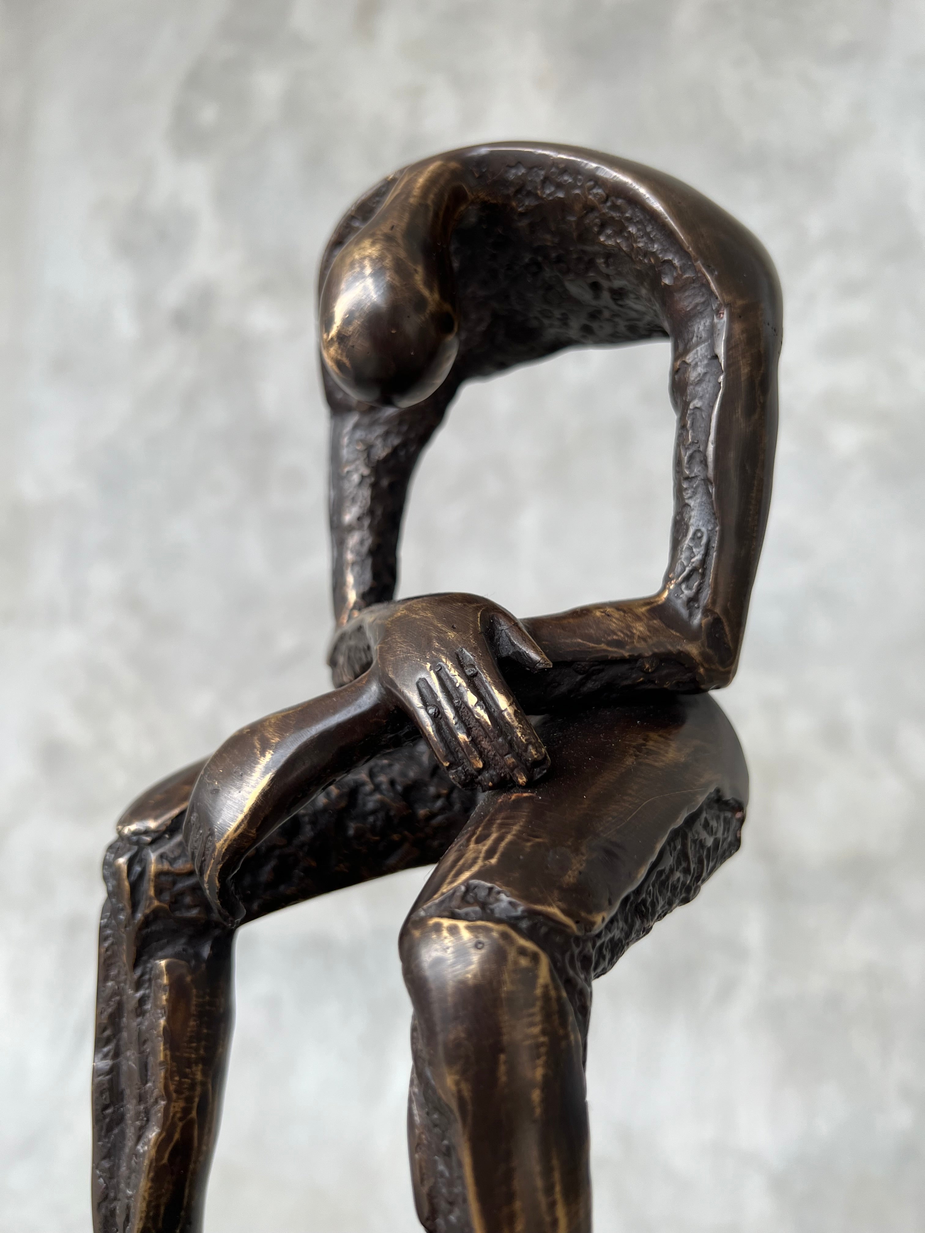 Abstract Man Contemplative Sculpture Brown Bronze on a Base - M