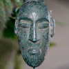 Maori Mask on Stand Green patinated