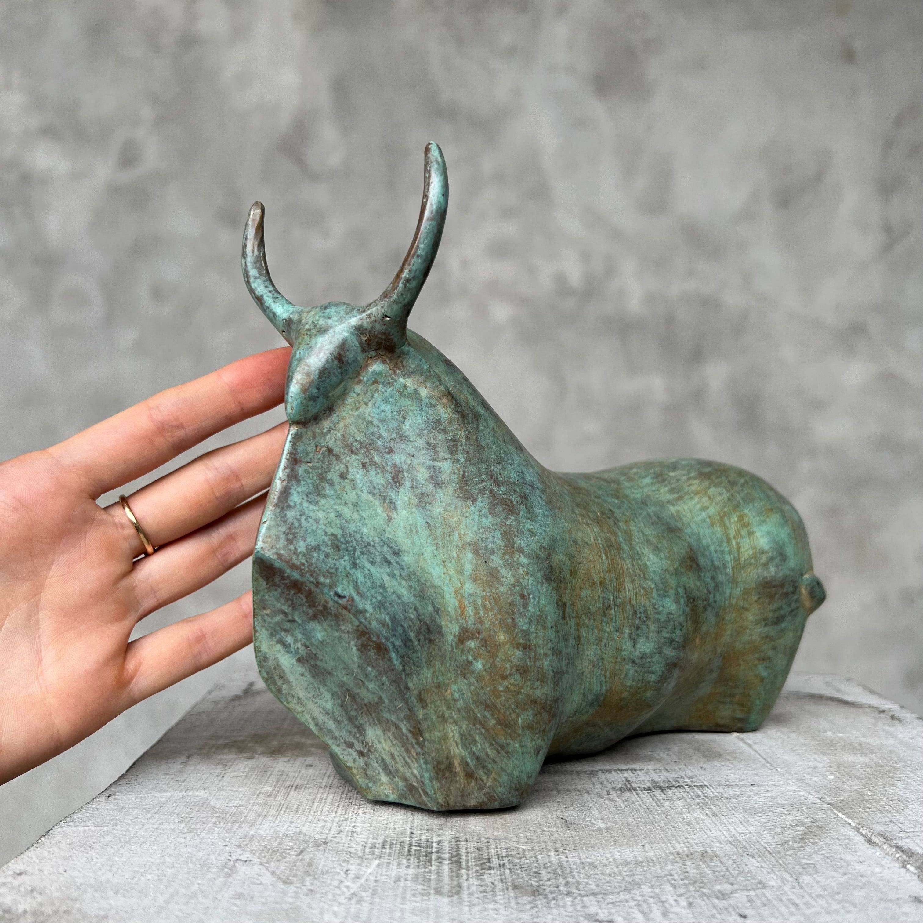 Heavy Bronze Bull Small Green Patina