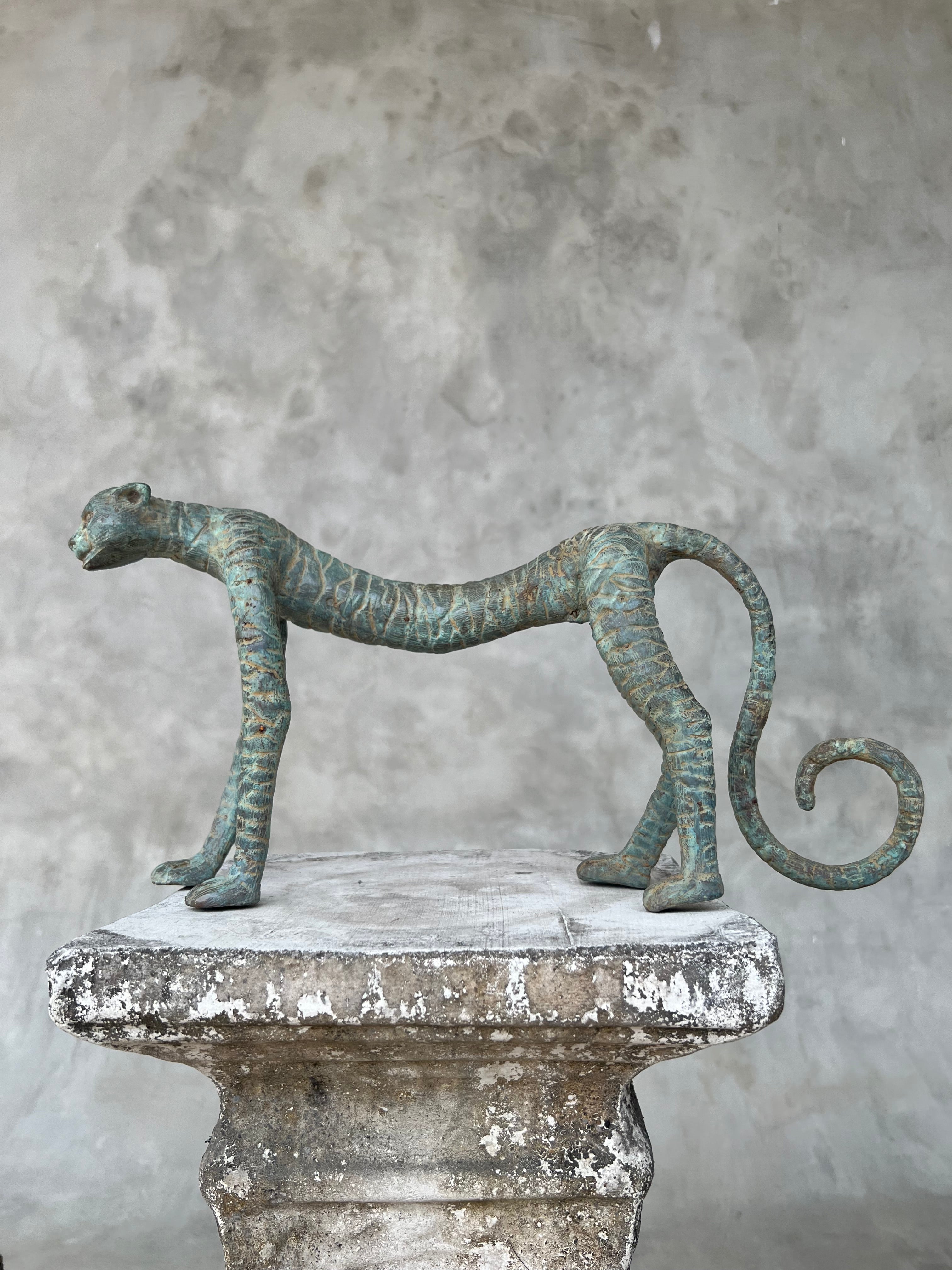 Cheetah Statue Patinated Bronze