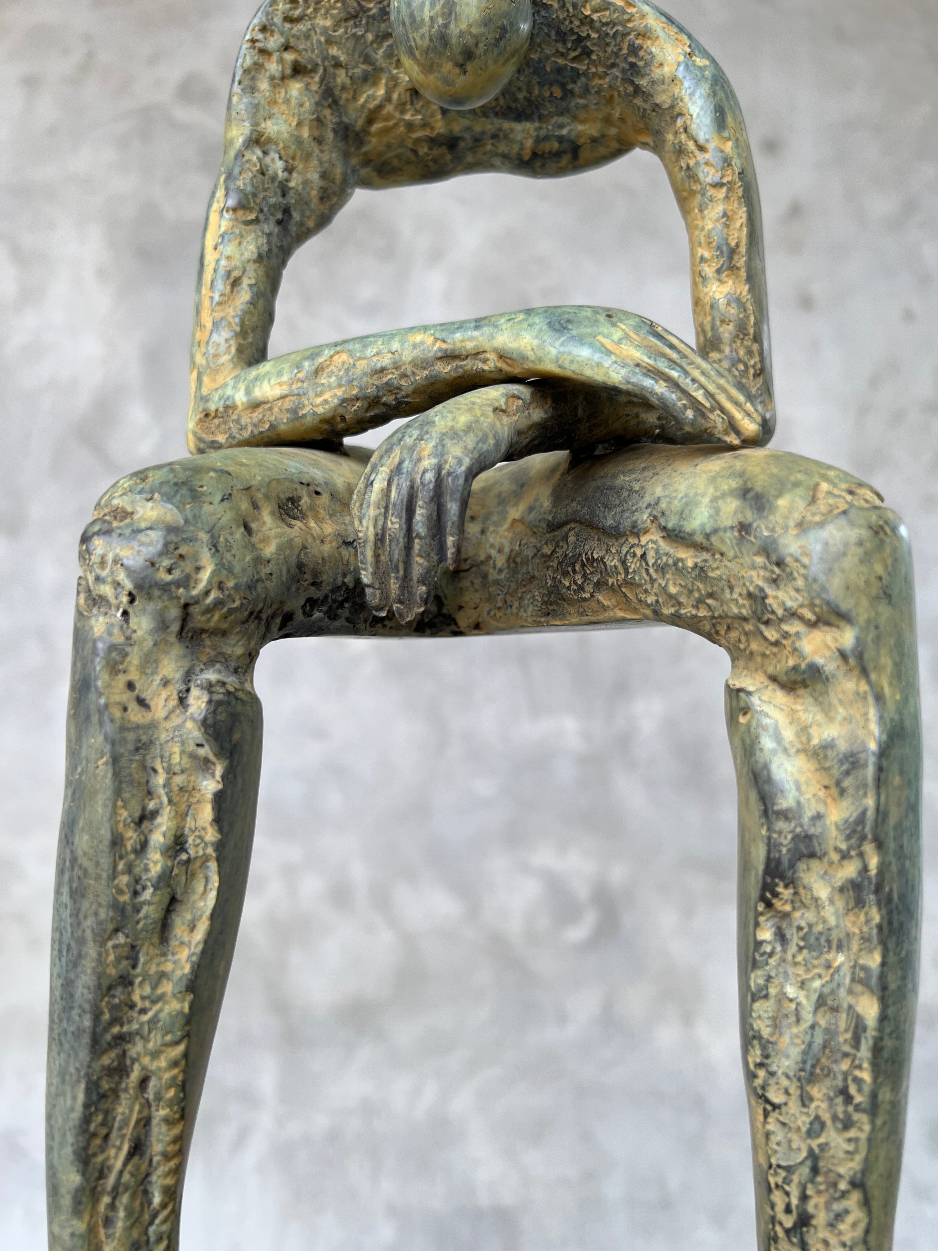 Abstract Man Contemplative Sculpture Patinated Bronze - Large