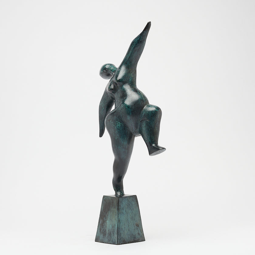 Voluptuous Lady Stretching Patinated Bronze