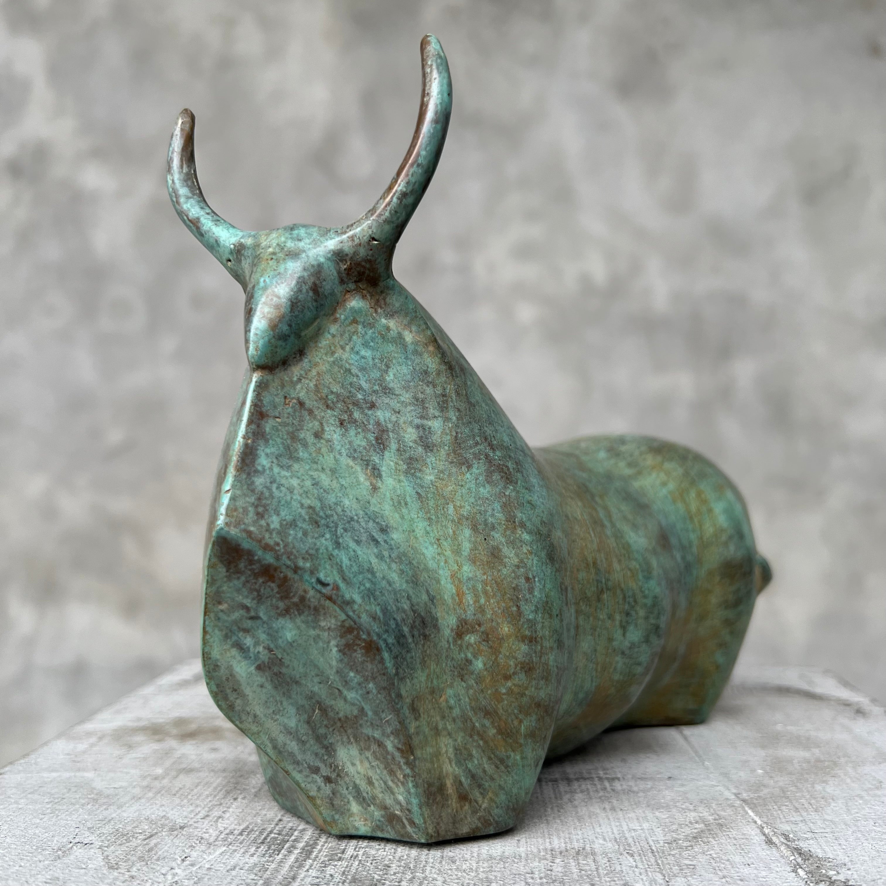 Heavy Bronze Bull Small Green Patina