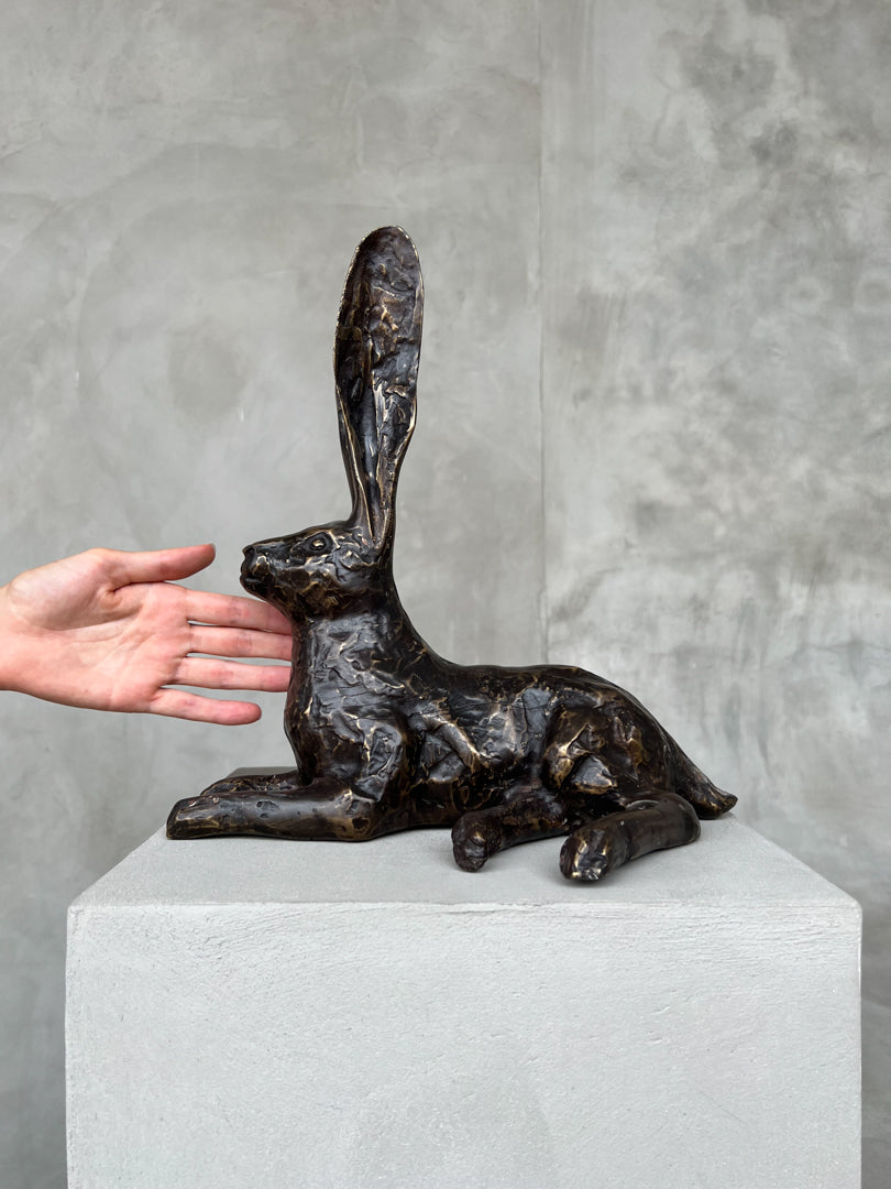 Hare Sculpture Patinated Bronze