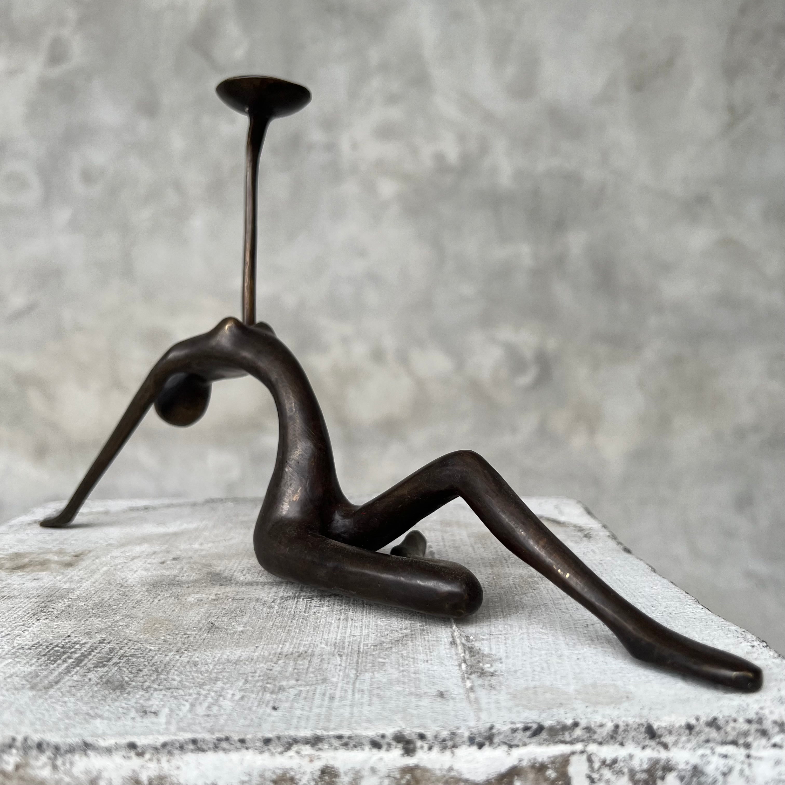 Stretching Lady Bronze Candle holder