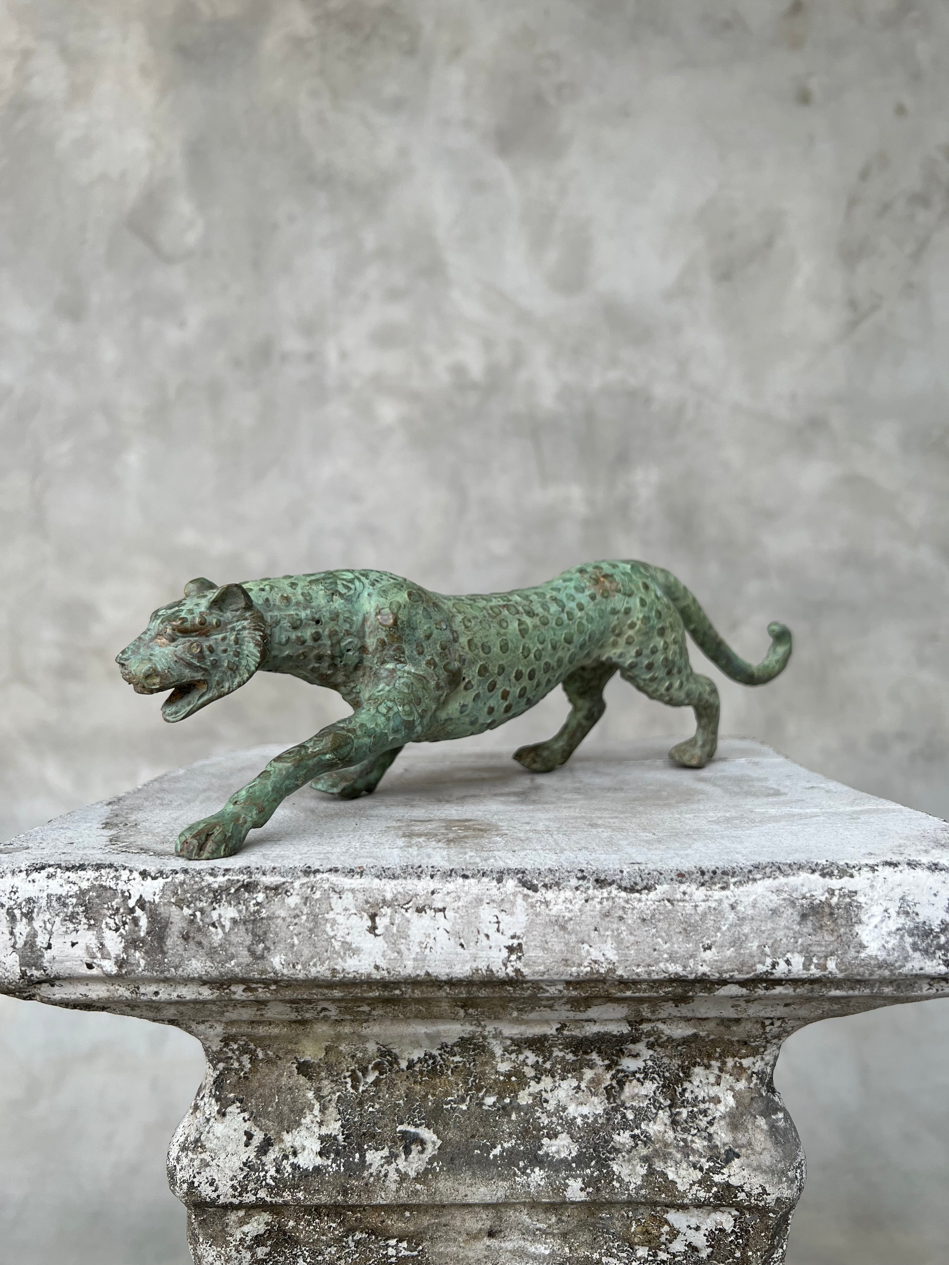 Leopard Hunting Patinated Bronze - Large