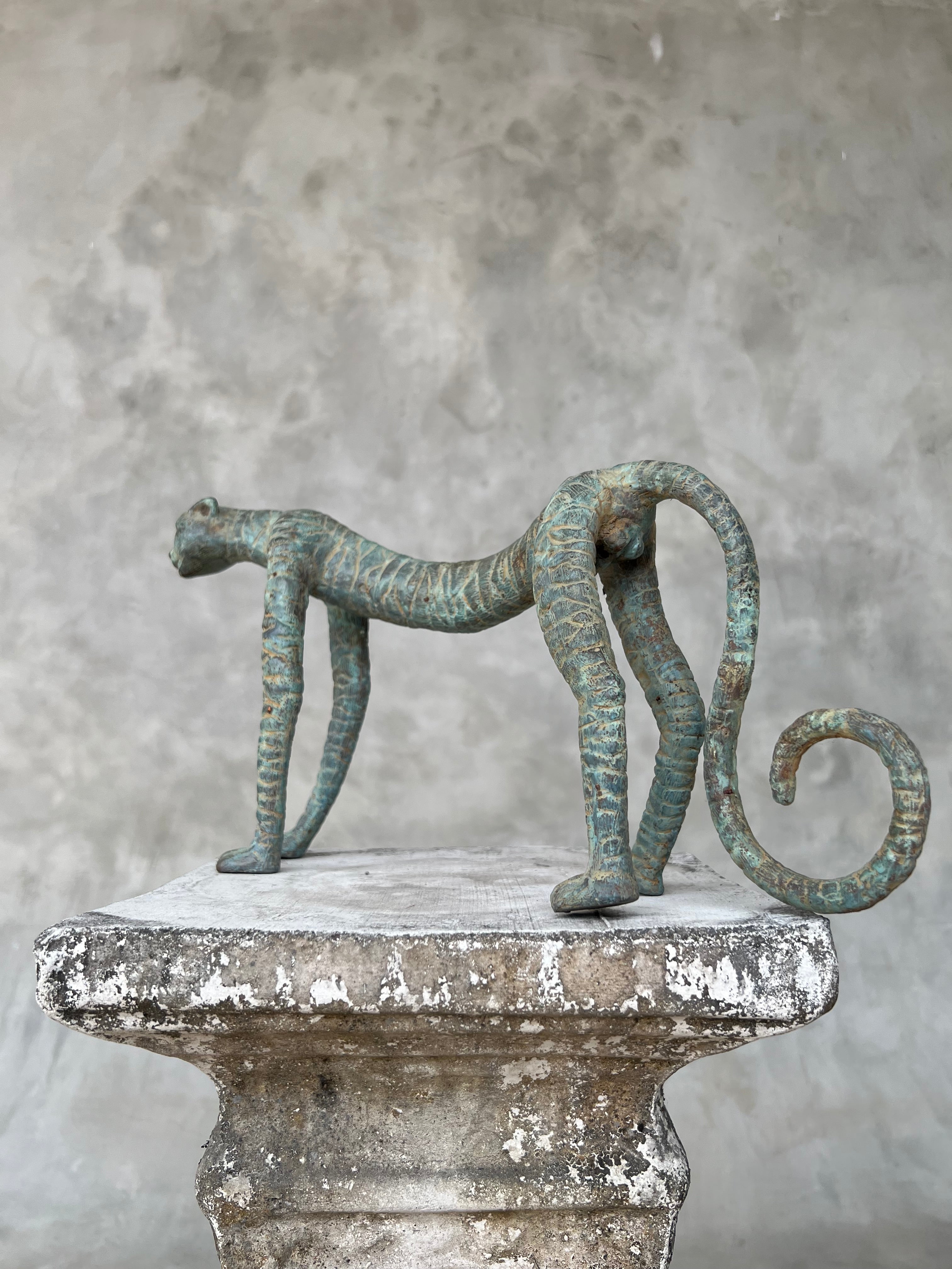 Cheetah Statue Patinated Bronze