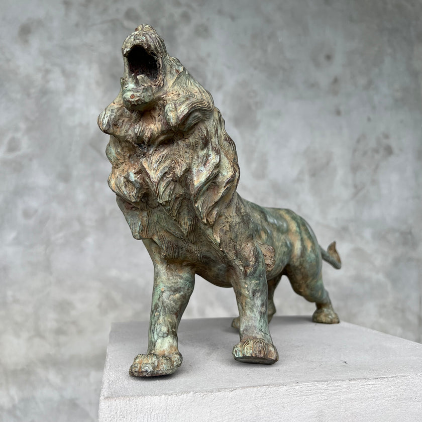 Lion Roaring Patinated Bronze - Large