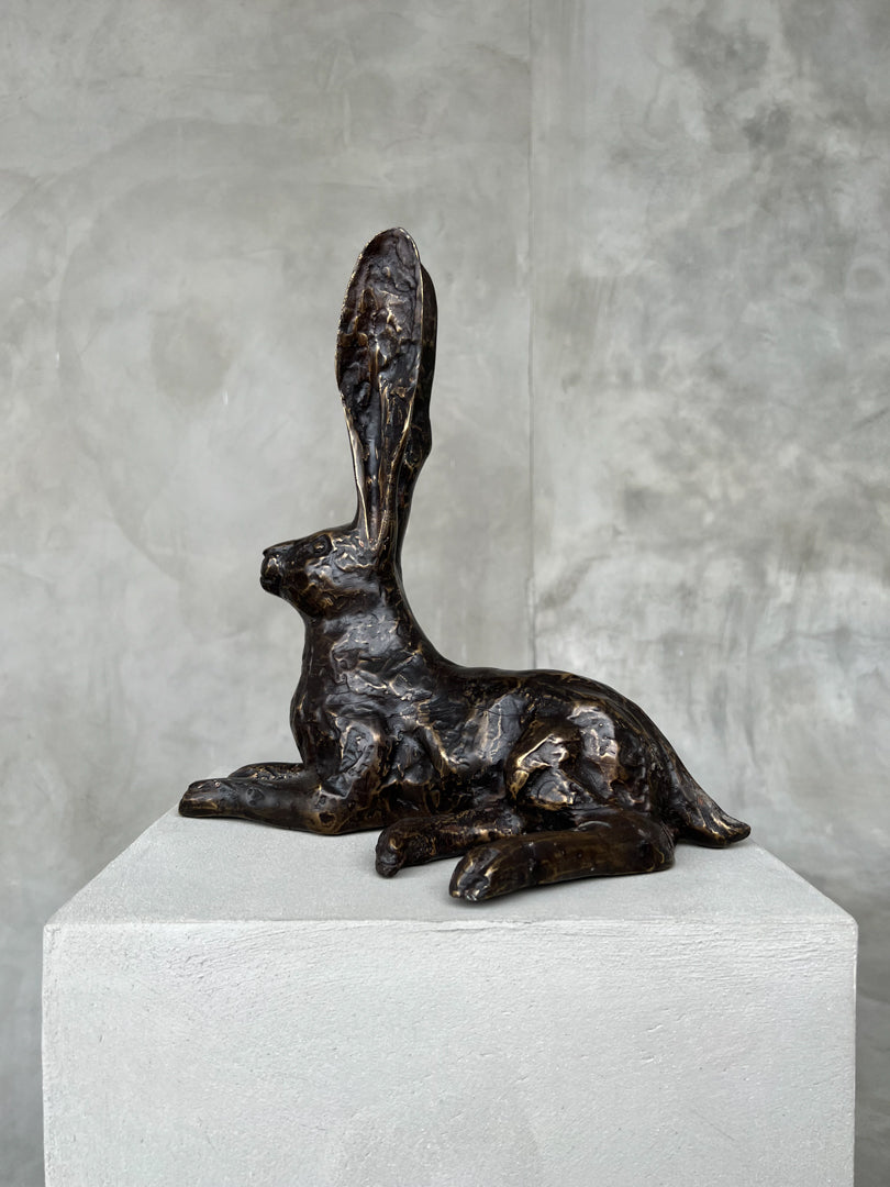 Hare Sculpture Patinated Bronze