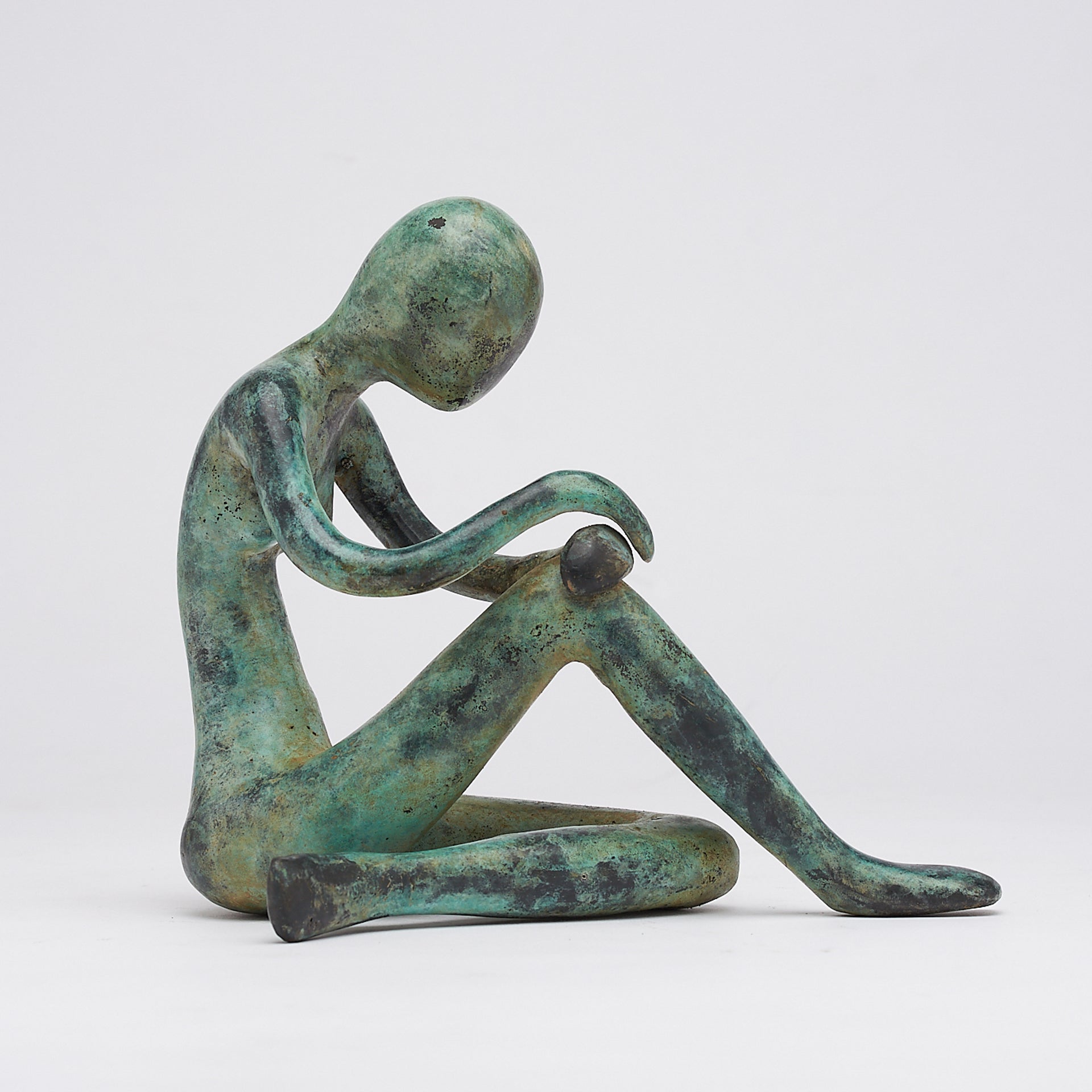 Lady Sitting Old Patinated Bronze