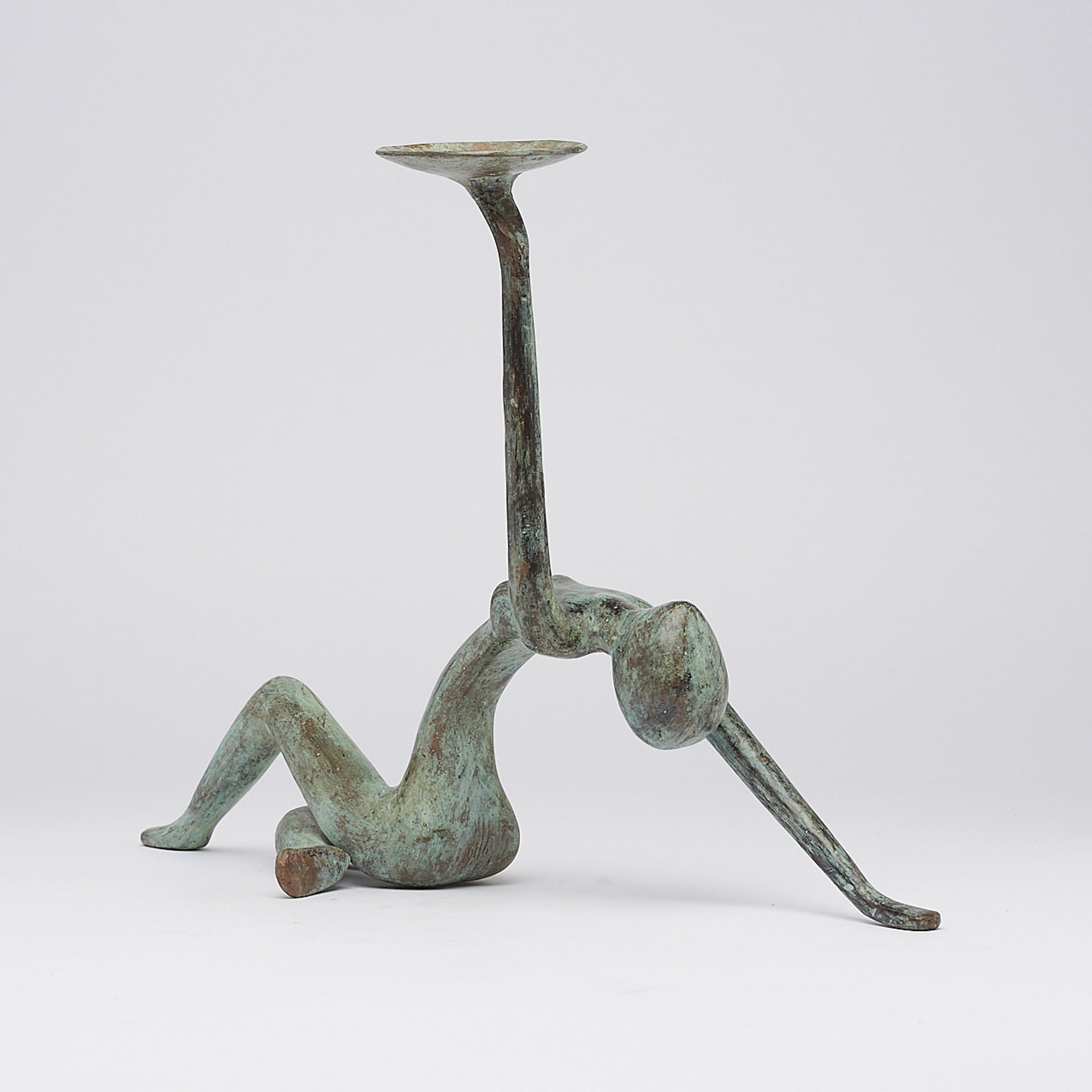 Lady Stretching Candleholder Patinated - Large