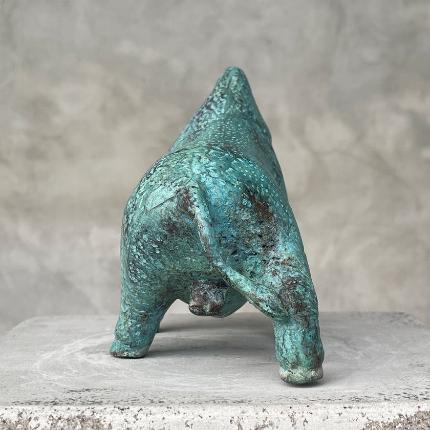 Heavy Bronze Bison Striking Green Patina