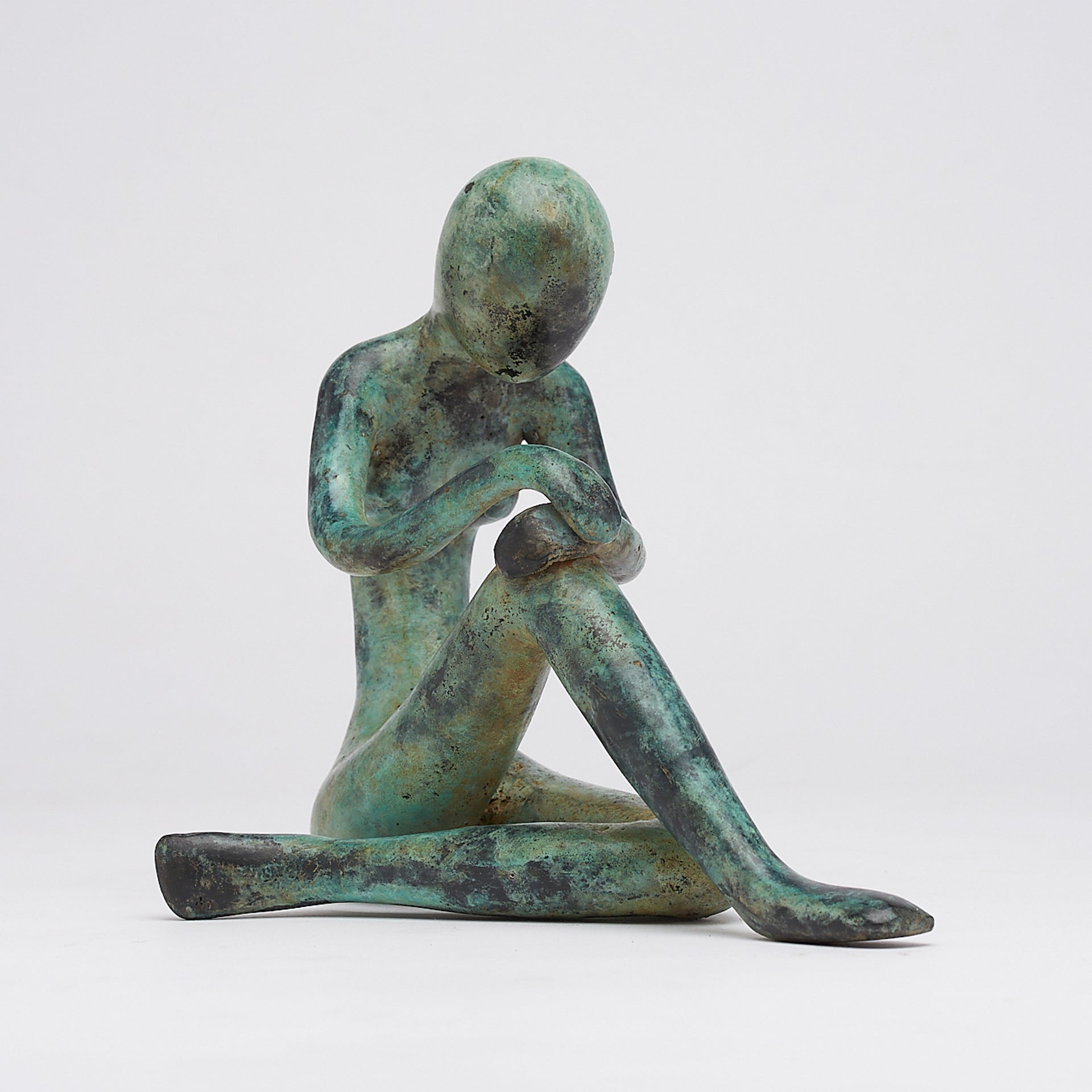 Lady Sitting Old Patinated Bronze