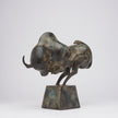 Cubist Bull Dark Rusty Patinated on a Base Large