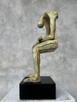 Abstract Man Contemplative Sculpture Patinated Bronze on a Base - M