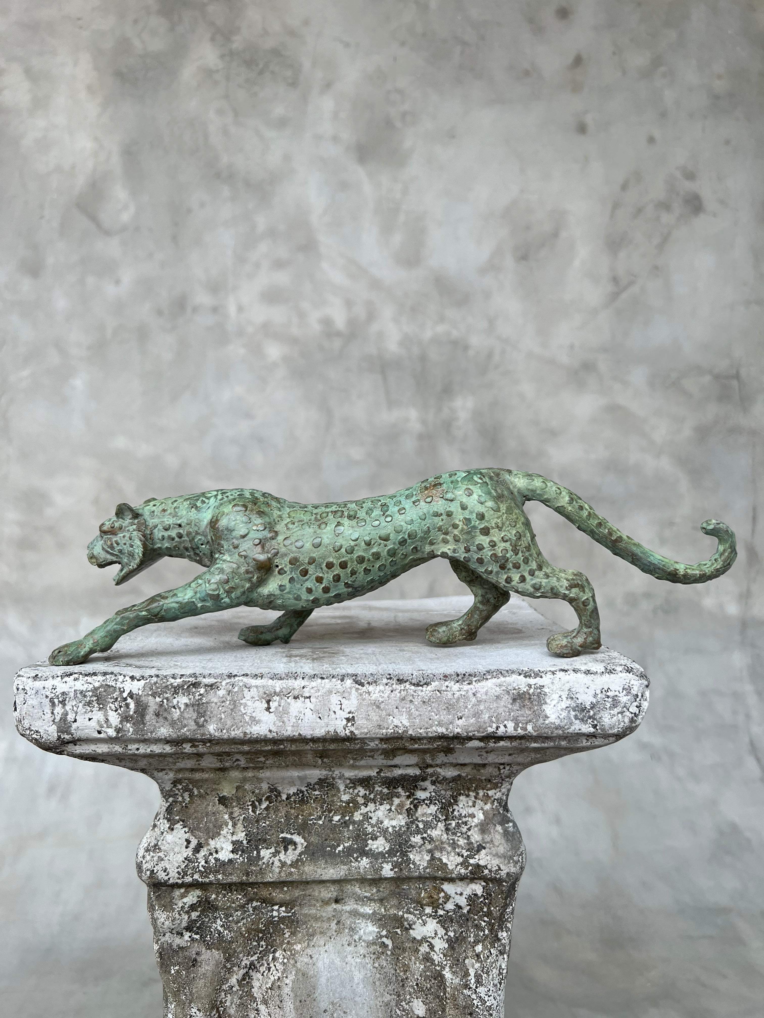 Leopard Hunting Patinated Bronze - Large