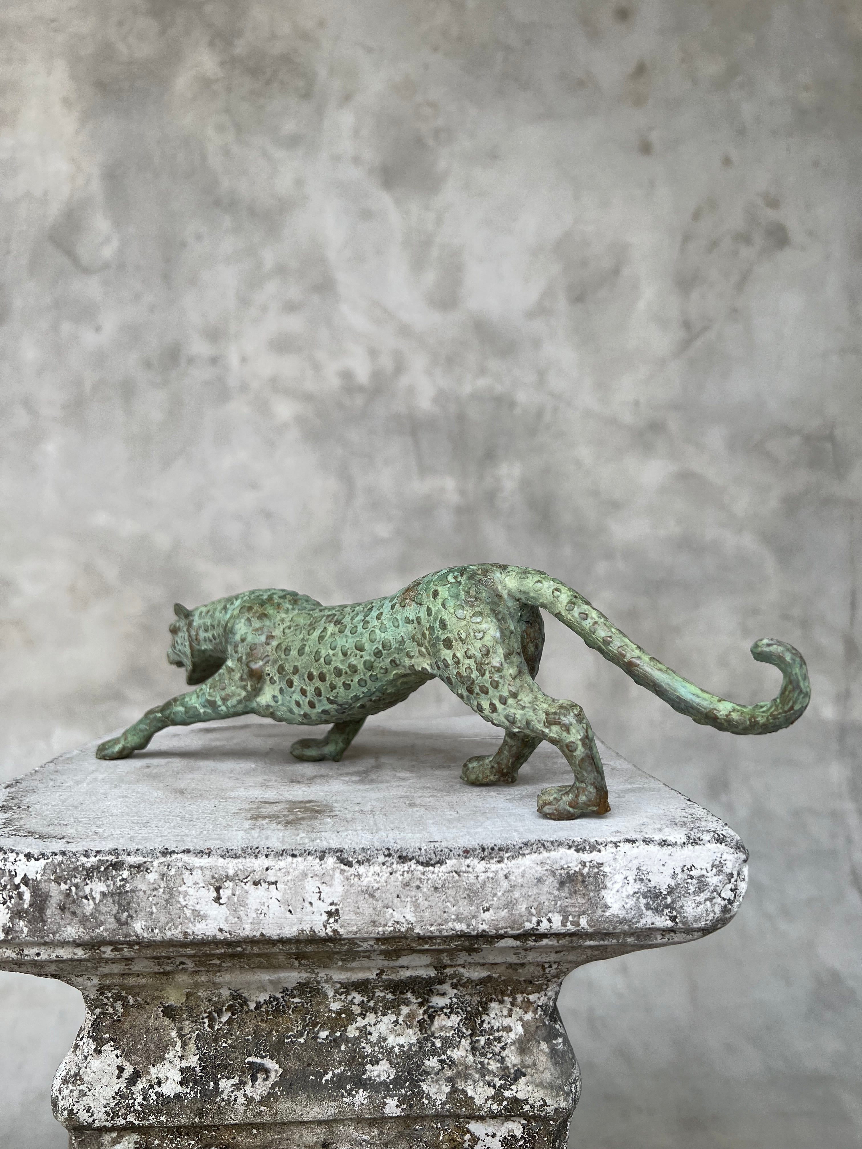 Leopard Hunting Patinated Bronze - Large