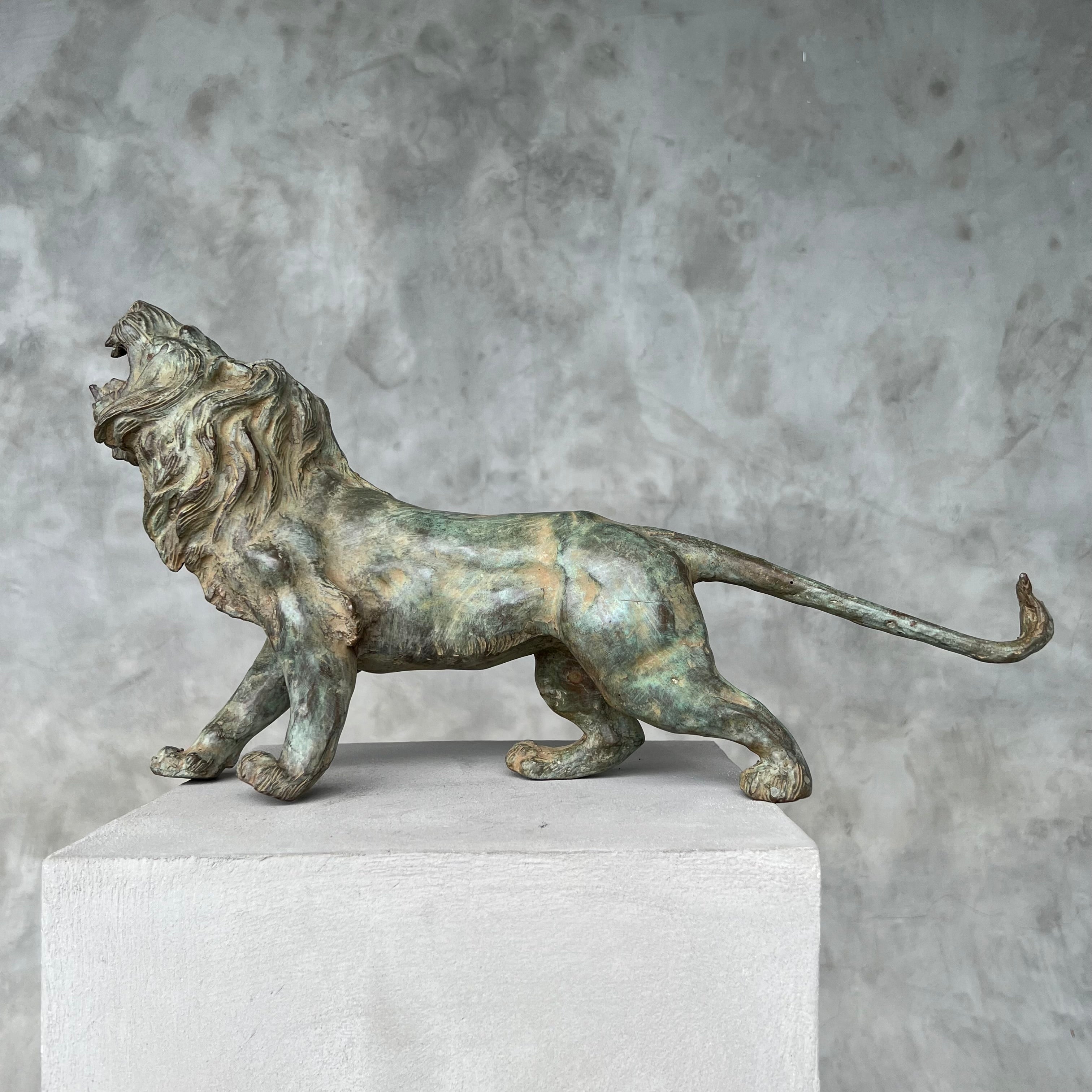 Lion Roaring Patinated Bronze - Large