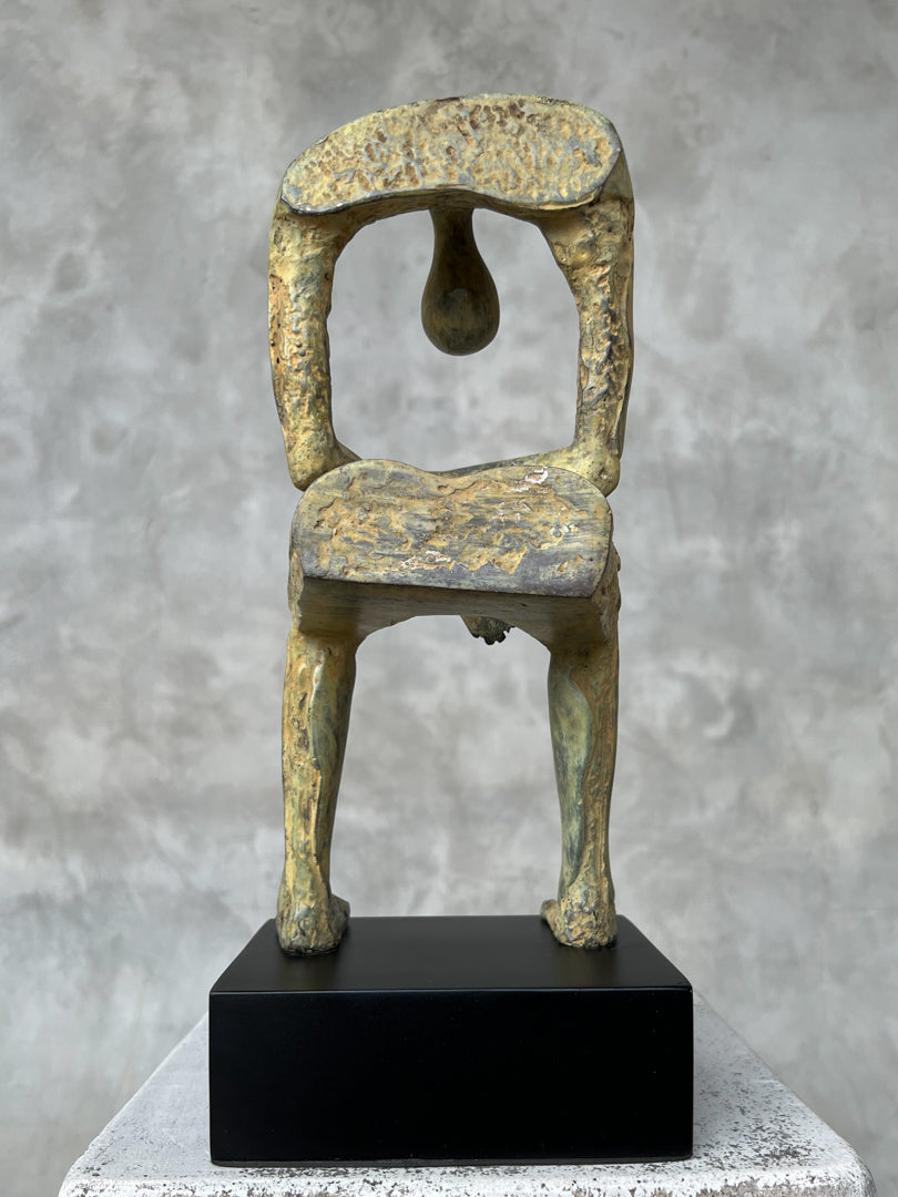 Abstract Man Contemplative Sculpture Patinated Bronze on a Base - M