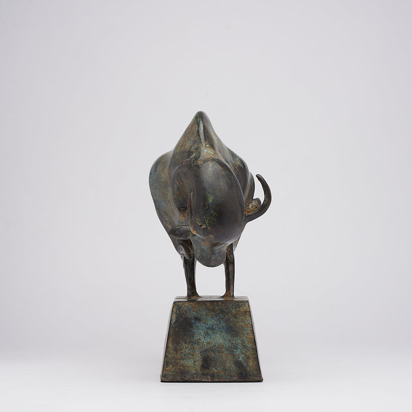 Cubist Bull Dark Rusty Patinated on a Base Large
