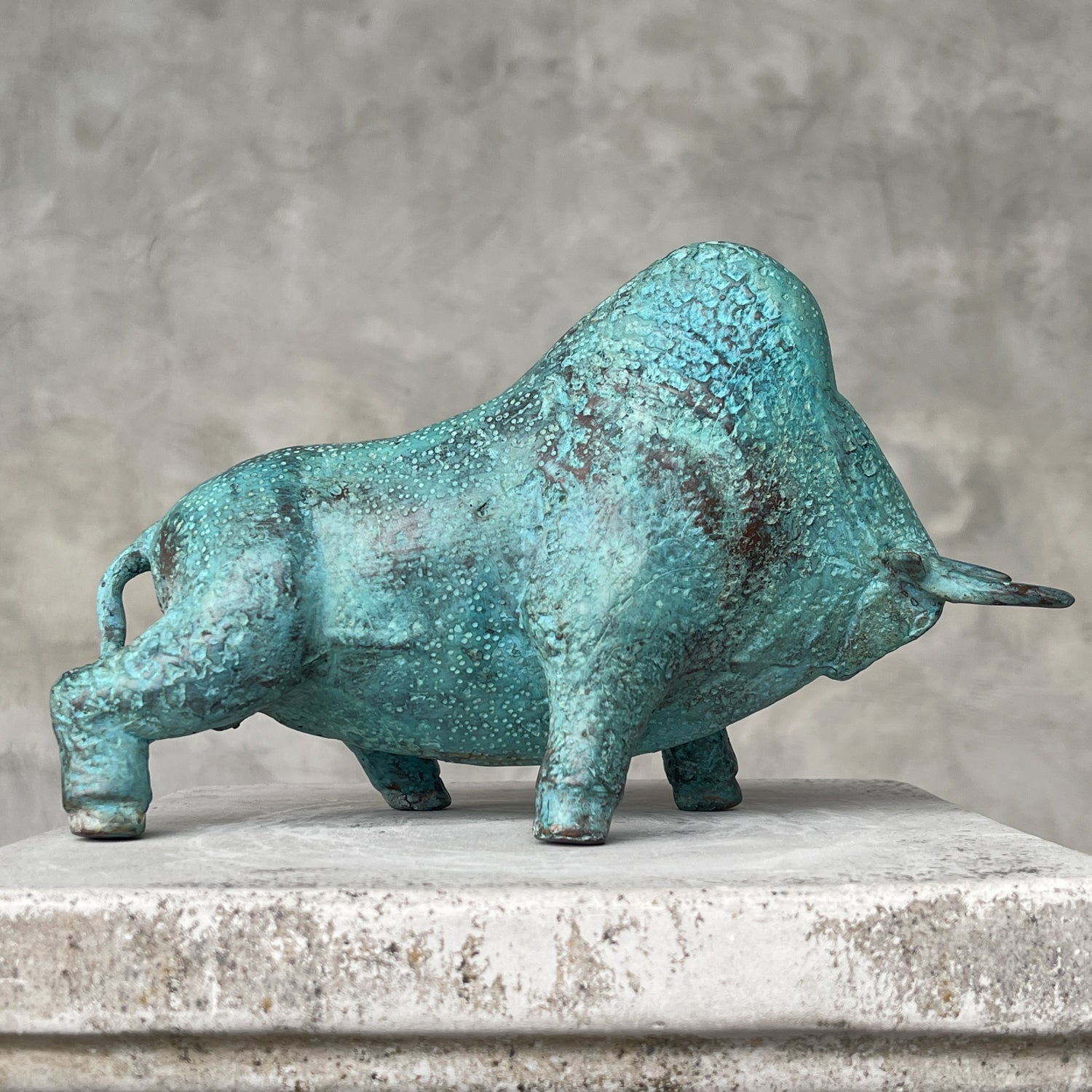 Heavy Bronze Bison Striking Green Patina