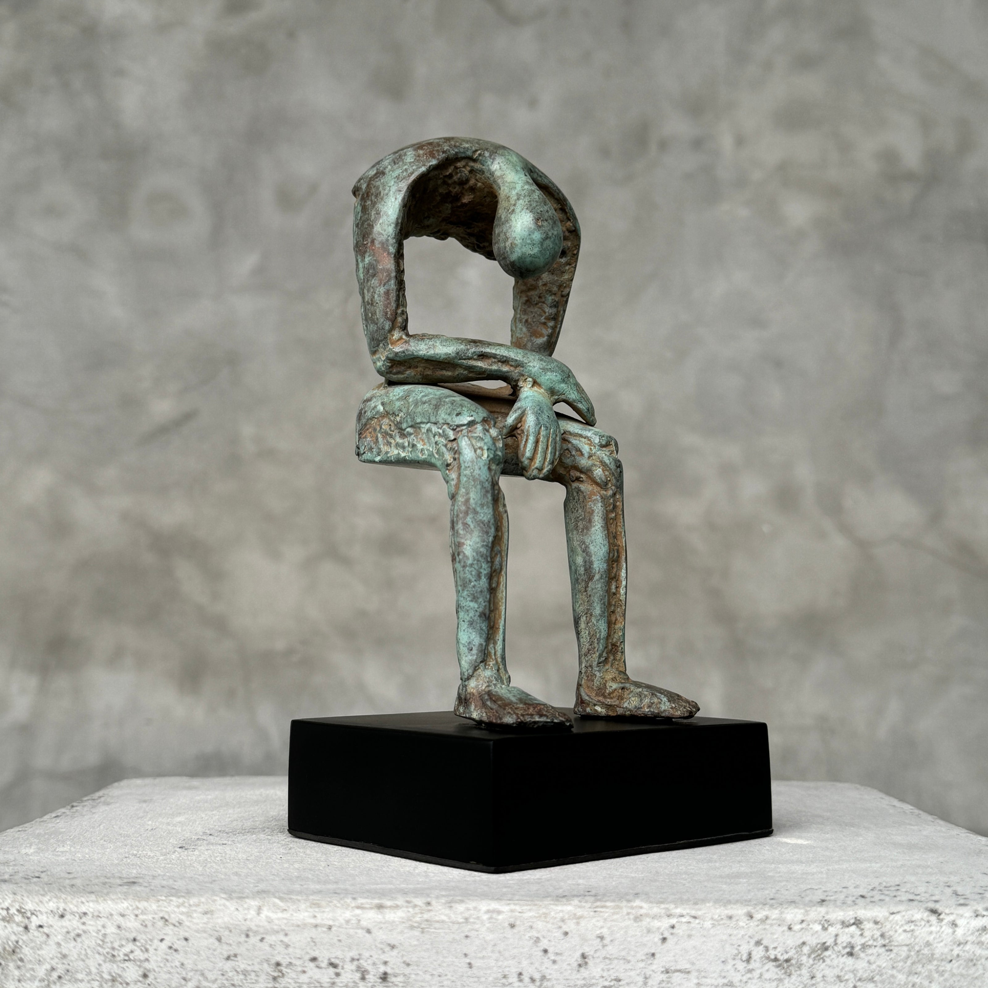 Abstract Hollow Man on a Stand Patinated Bronze 15 cm