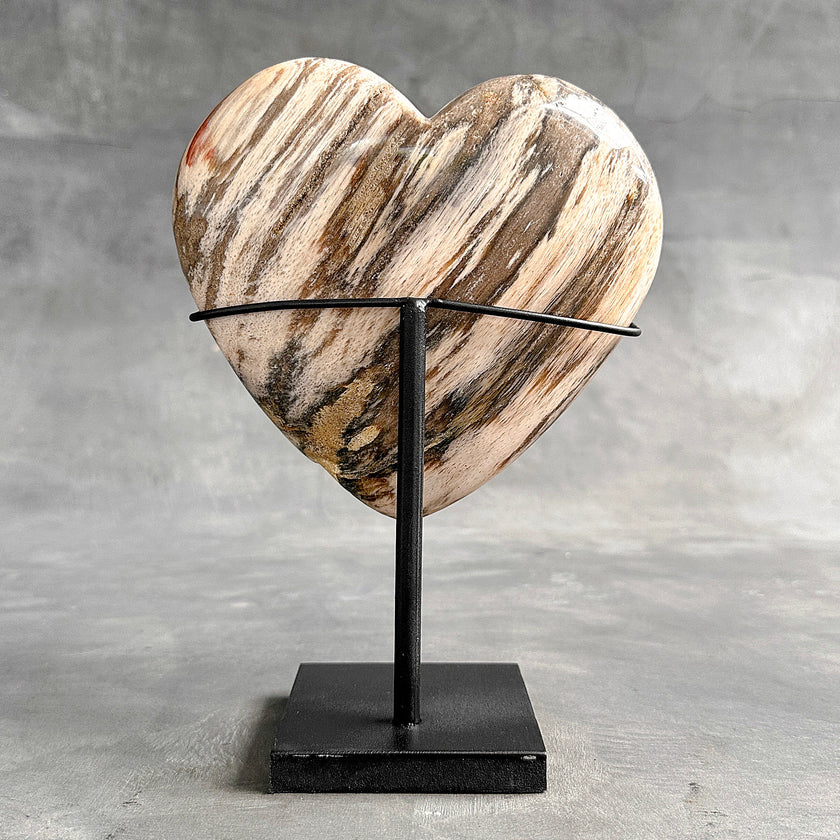 Wonderful Petrified Wood Heart-Shaped on a Custom Stand PWH/23/543