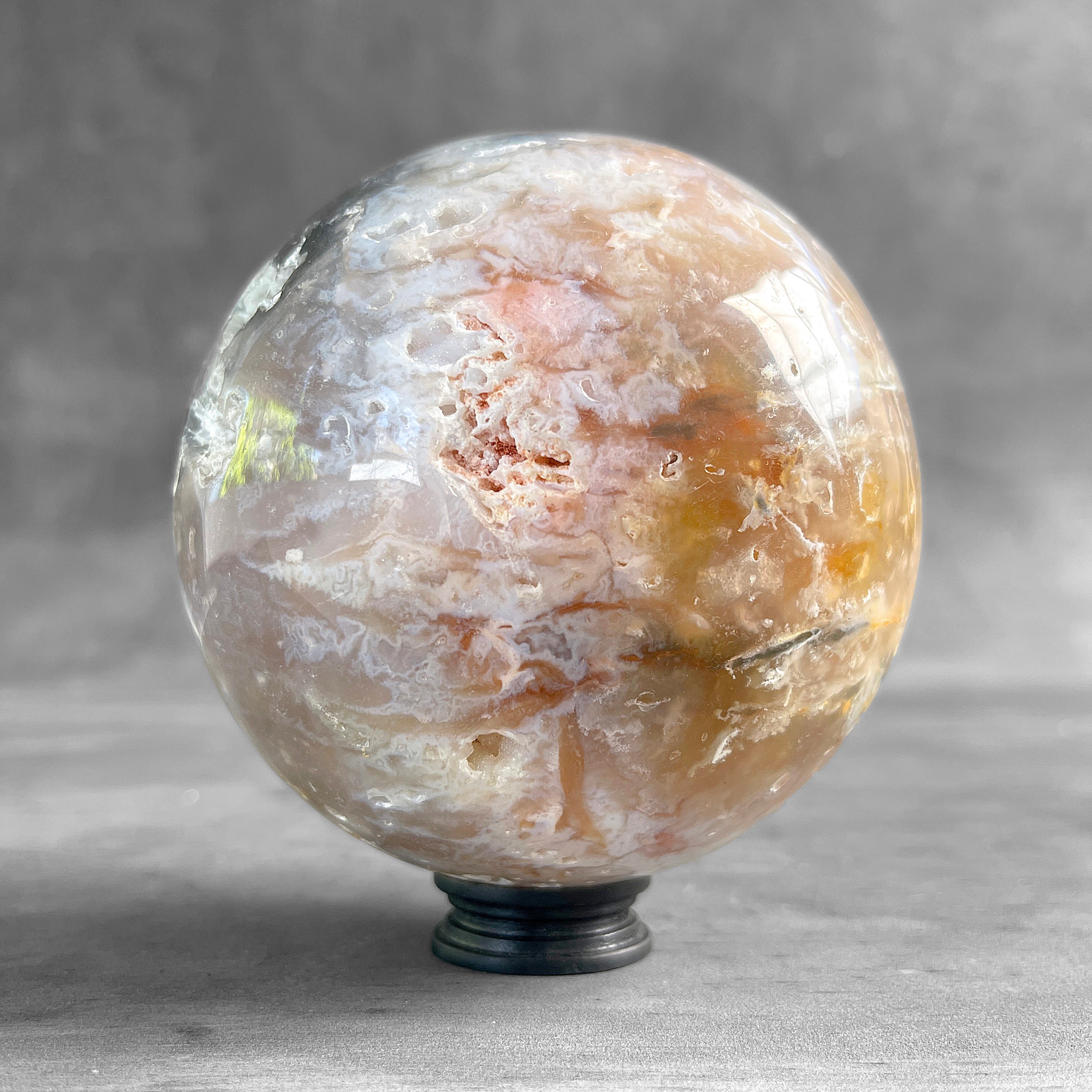 A Beautiful Sphere of Agatized Wood on Custom Stand PS/572