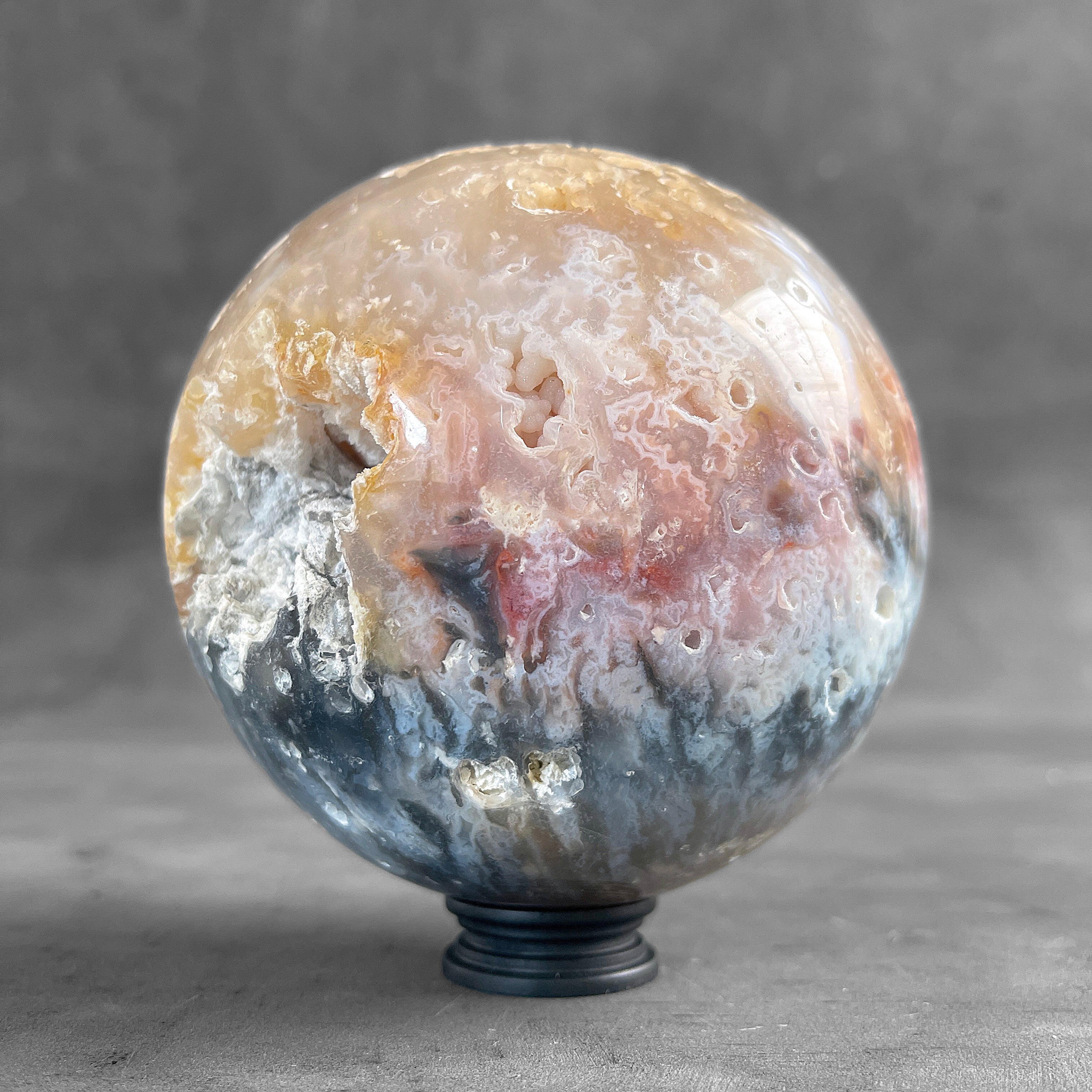 A Beautiful Sphere of Agatized Wood on Custom Stand PS/538