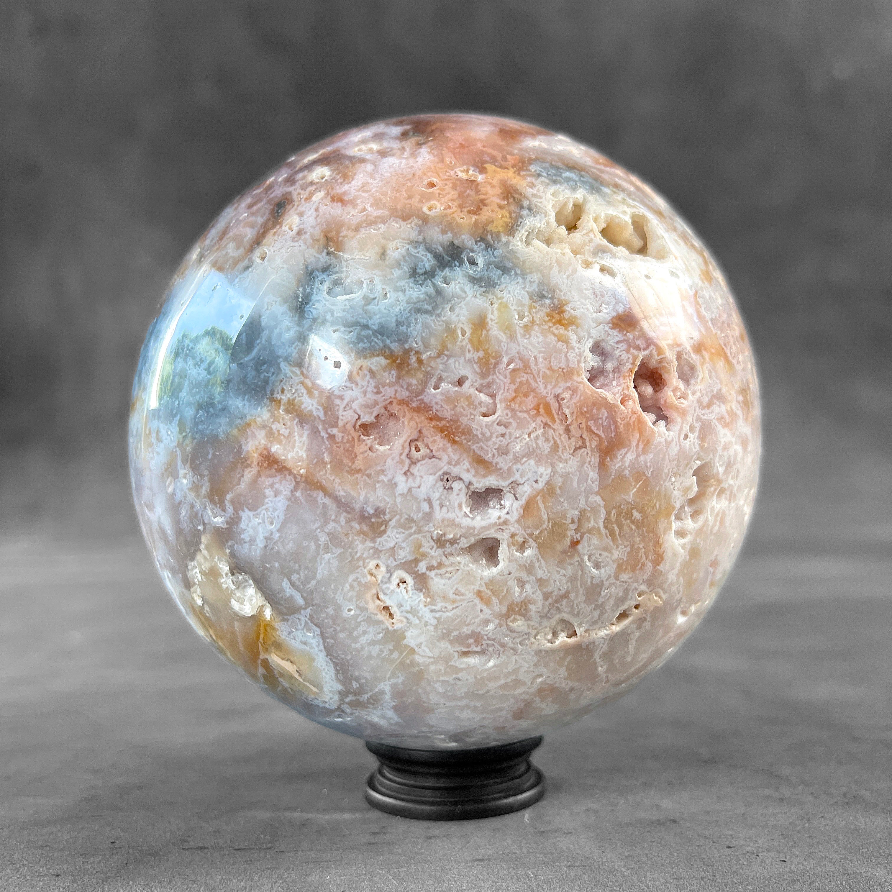 A Beautiful Lace Agate Sphere on a Custom Stand PS/564