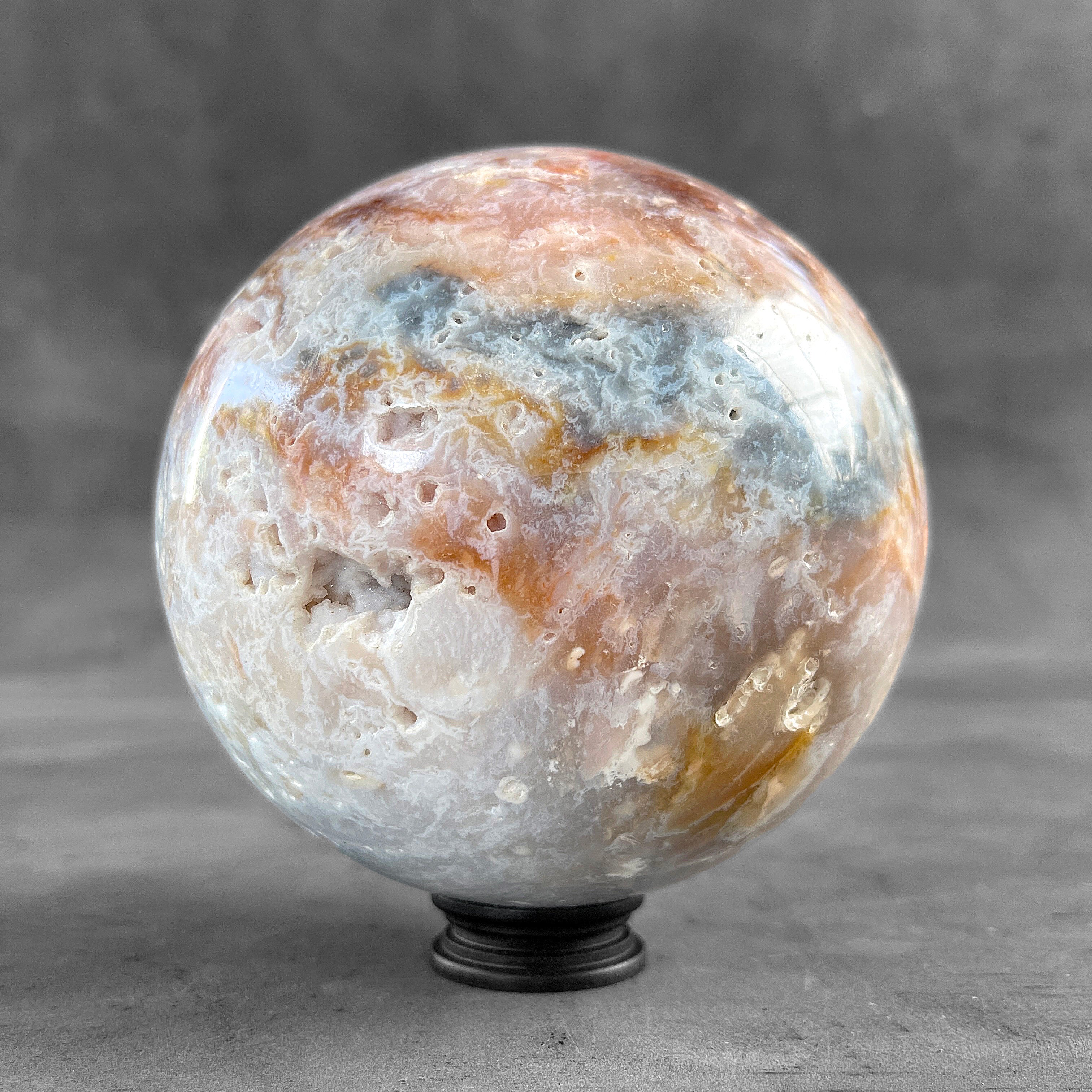 A Beautiful Lace Agate Sphere on a Custom Stand PS/564