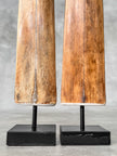 Pair of Natural Tusks on Stand – Rustic Tribal Decor, Bone Sculpture, African Style Accent - Tusk,A/043
