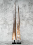 Pair of Natural Tusks on Stand – Rustic Tribal Decor, Bone Sculpture, African Style Accent - Tusk,A/043