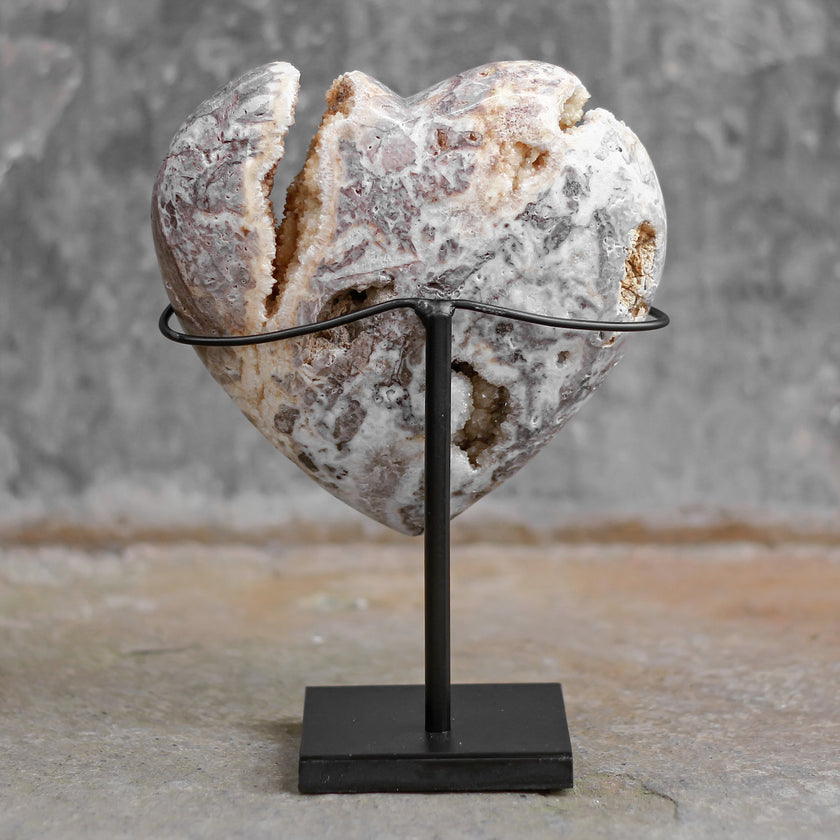 Stunning Heart Shape of Yellow Crystal Rock on a custom stand CH/011