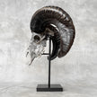 Hand Carved Ram Skull with Floral Rose Design – Real Grey Ram Skull on Stand for Gothic, Rustic, or Boho Interior Decor - Skull,A/112