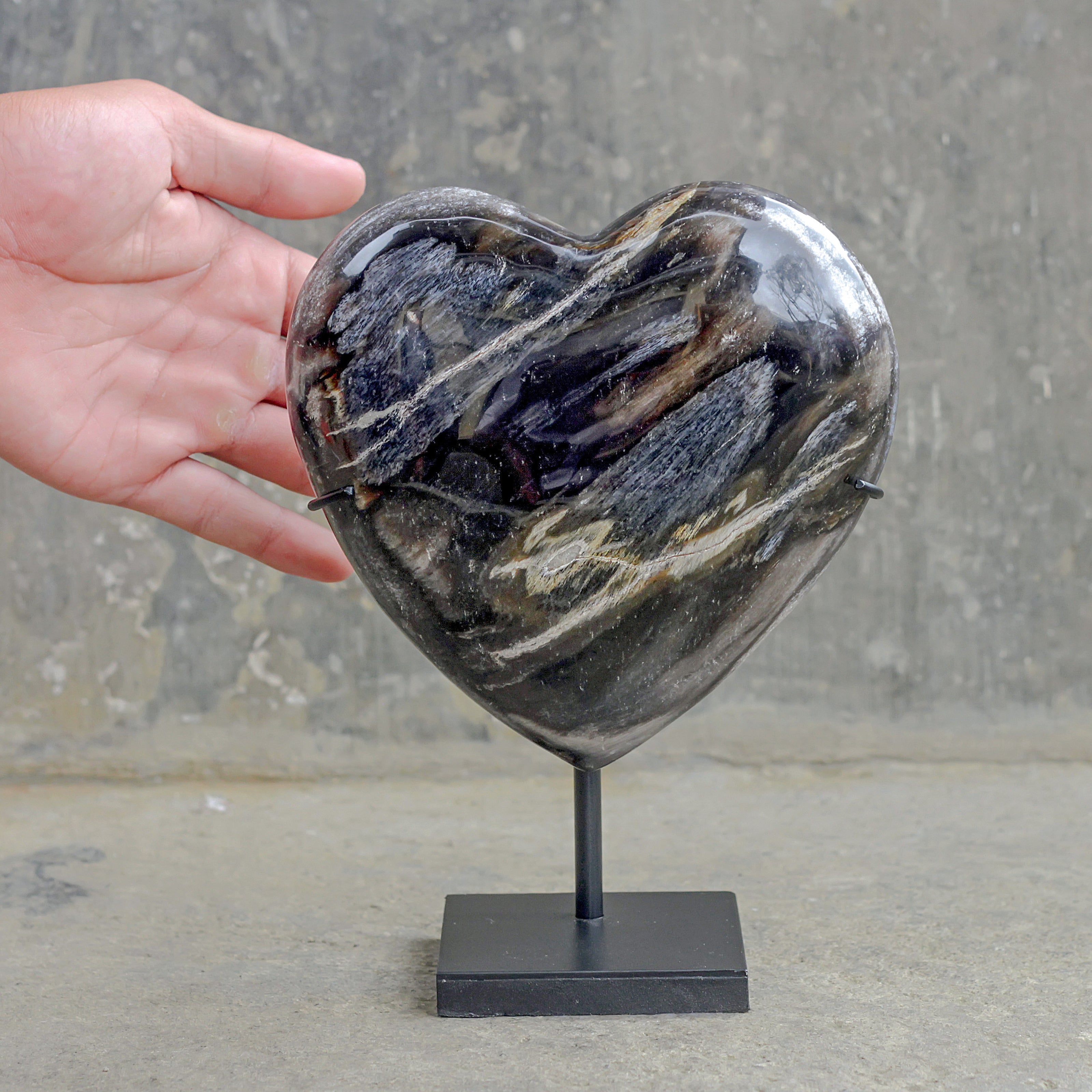 Wonderful Petrified Wood Heart-Shaped on a Custom Stand PWH/012