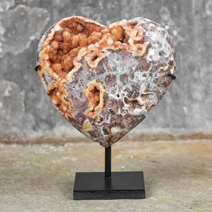 Stunning Heart Shape of Yellow Crystal Rock on a custom stand CH/014