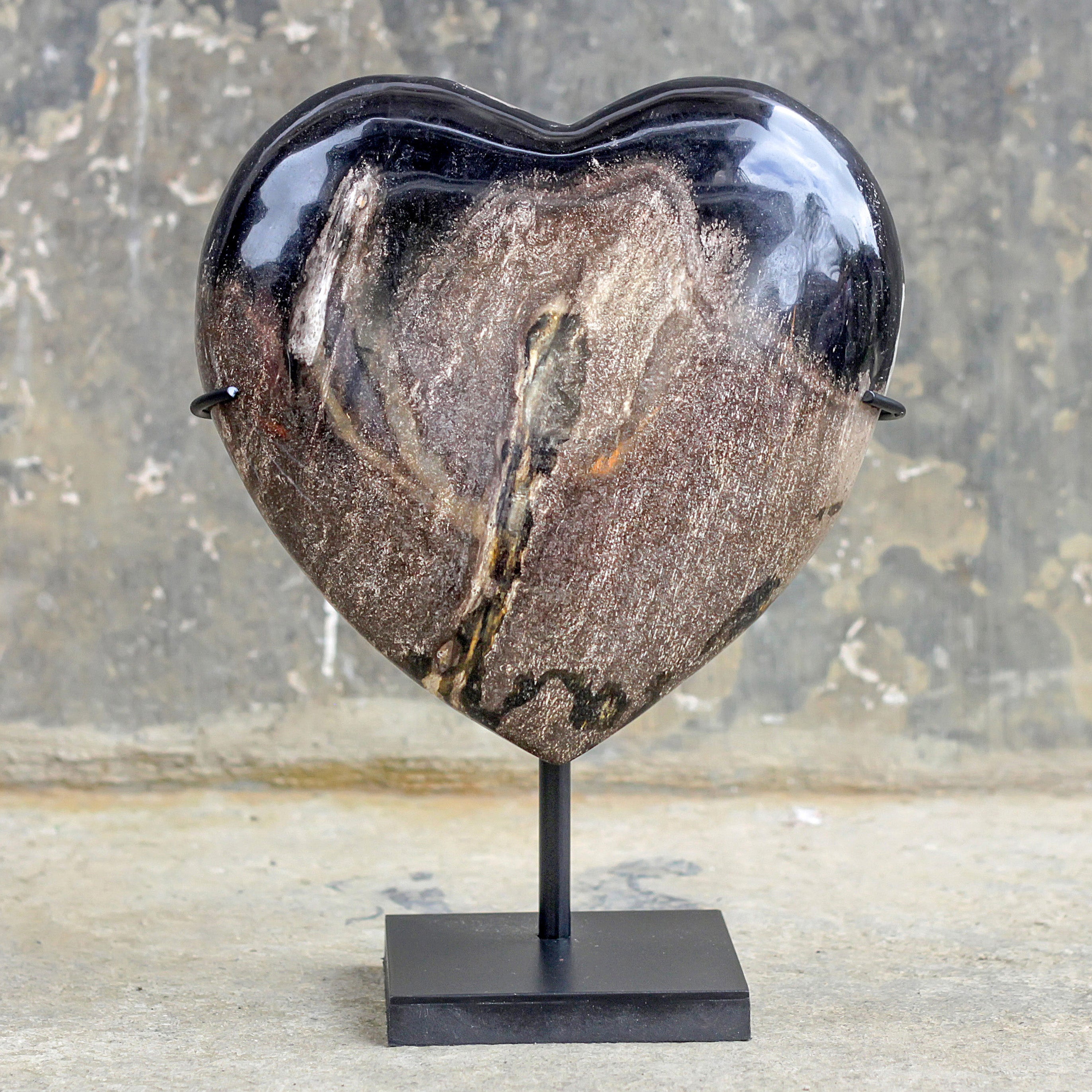 Wonderful Petrified Wood Heart-Shaped on a Custom Stand PWH/013