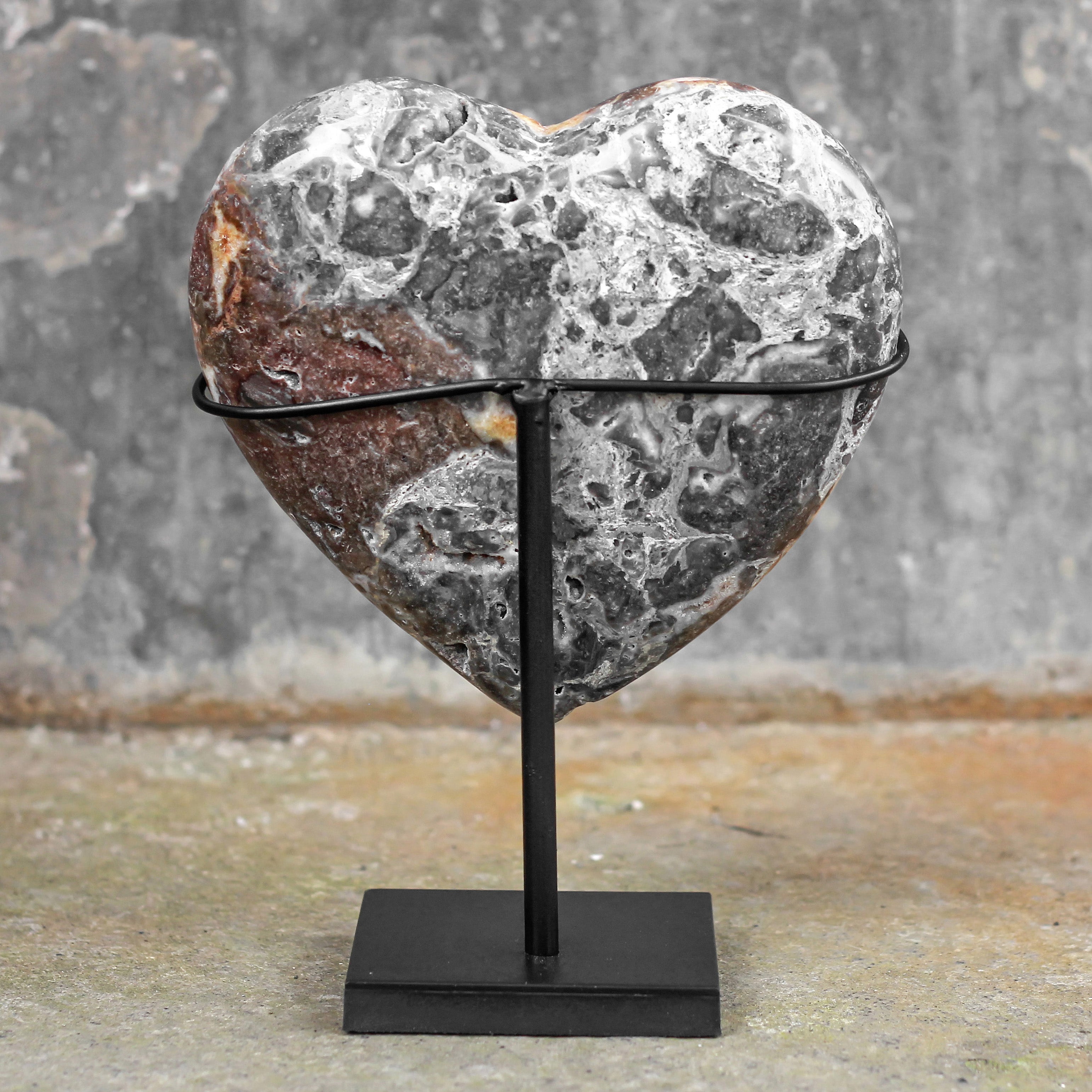 Stunning Heart Shape of Yellow Crystal Rock on a custom stand CH/014