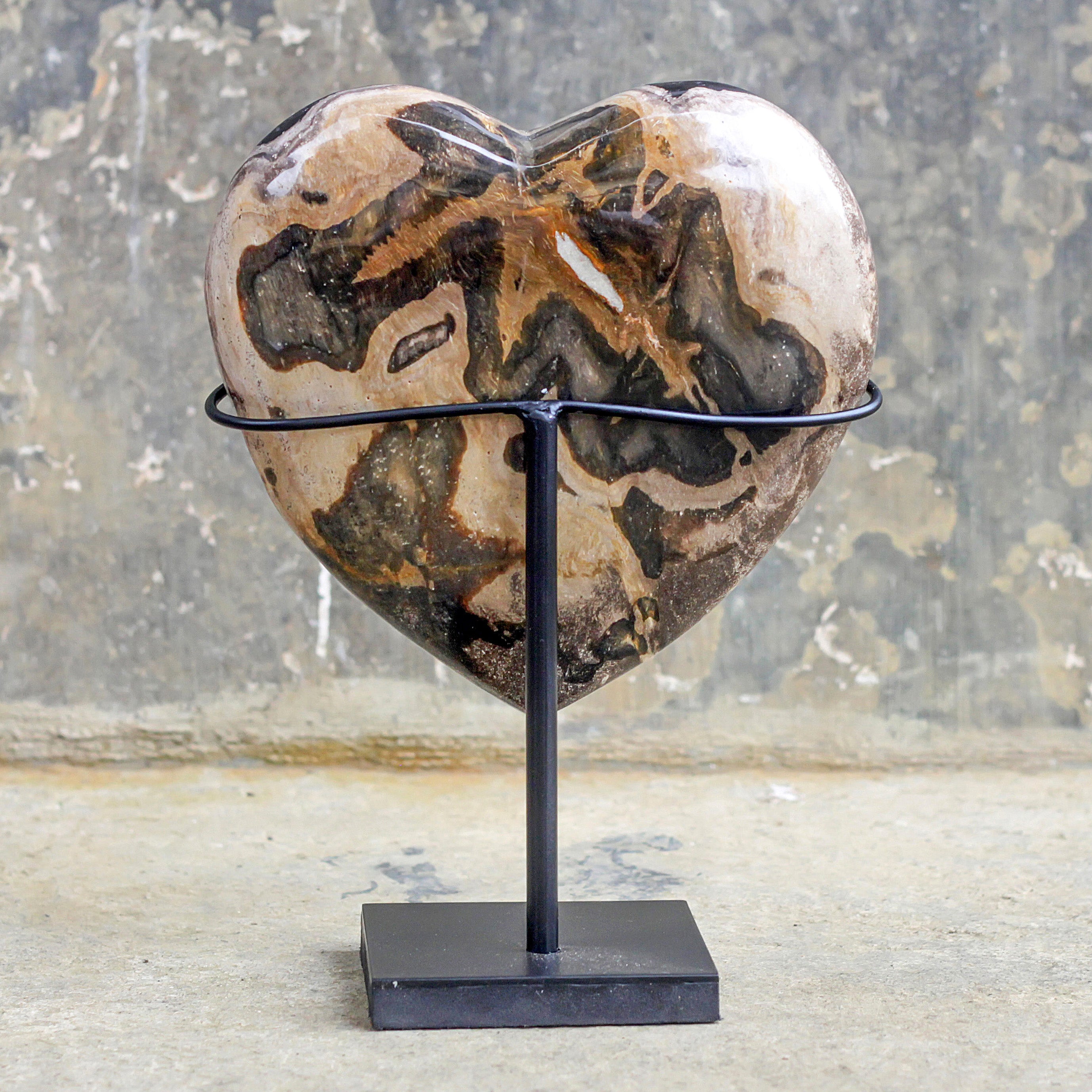 Wonderful Petrified Wood Heart-Shaped on a Custom Stand PWH/013