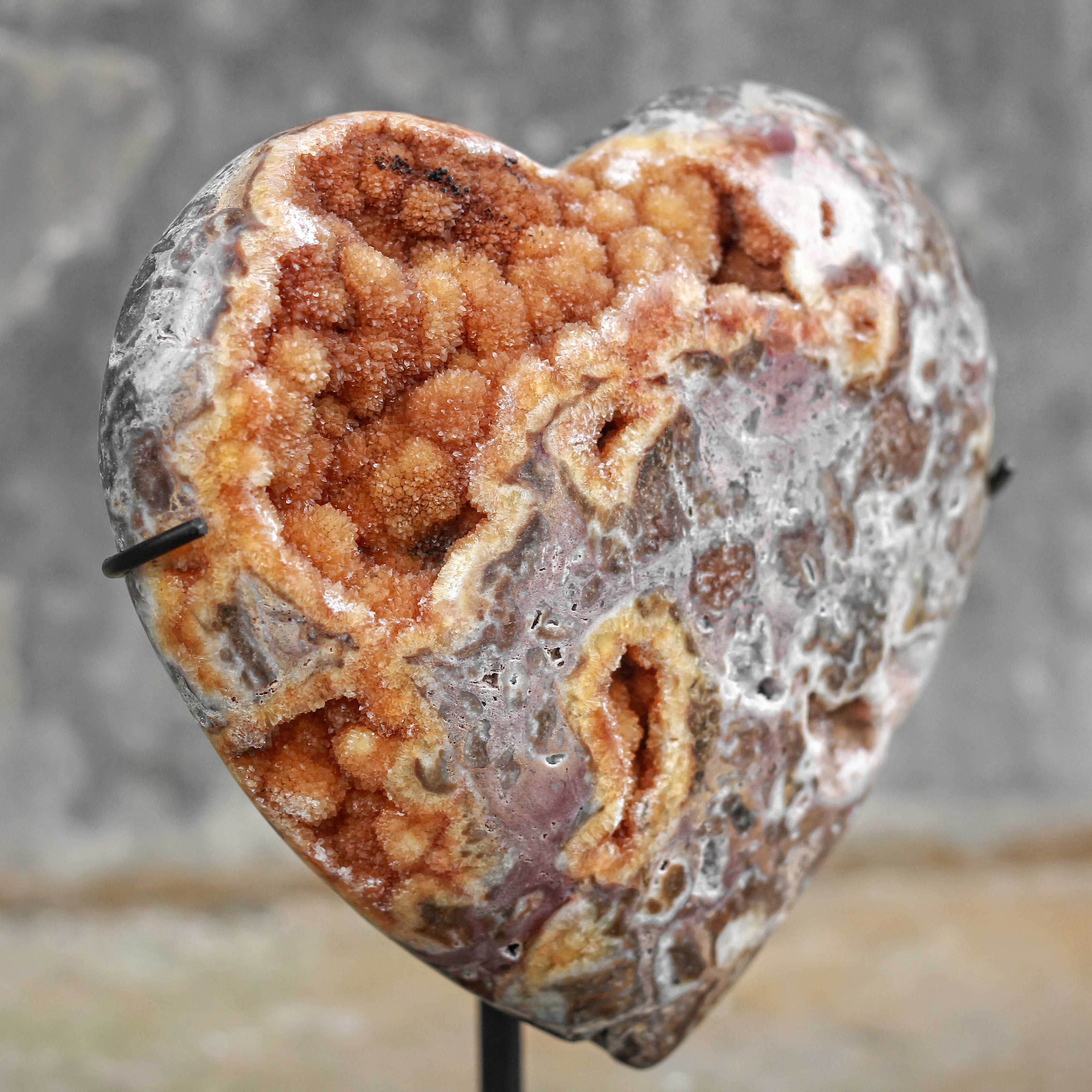 Stunning Heart Shape of Yellow Crystal Rock on a custom stand CH/014