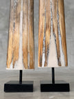 Pair of Natural Tusks on Stand – Rustic Tribal Decor, Bone Sculpture, African Style Accent - Tusk,A/042