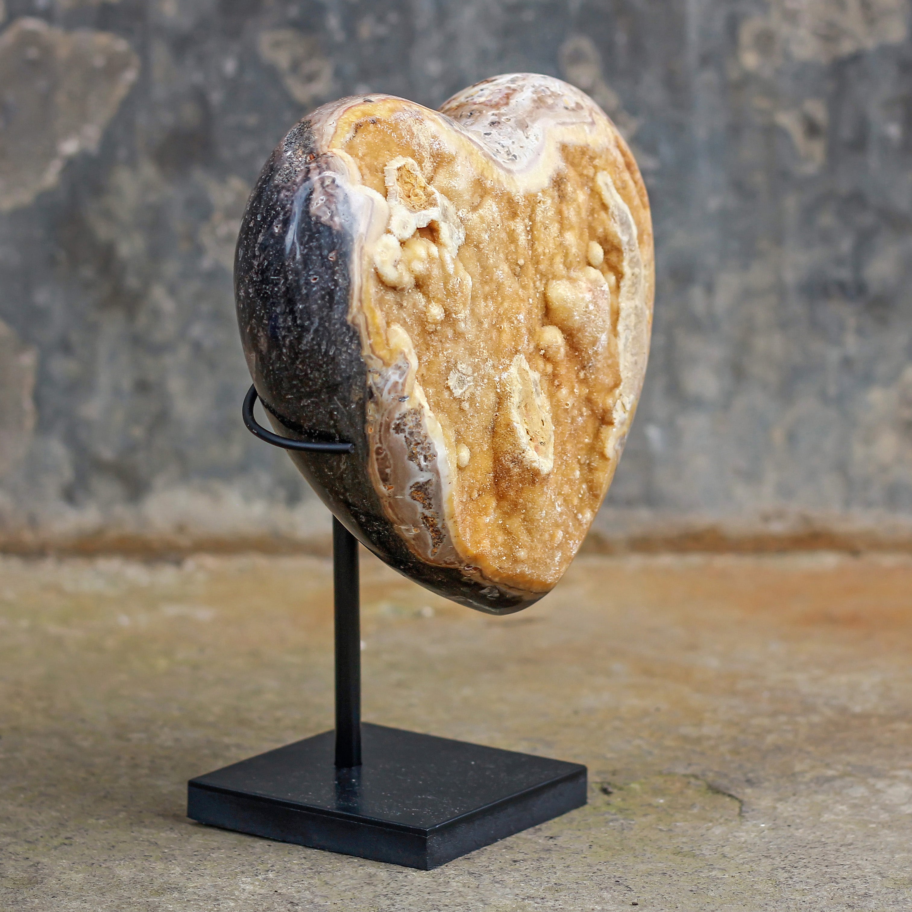 Stunning Heart Shape of Yellow Crystal Rock on a custom stand CH/018