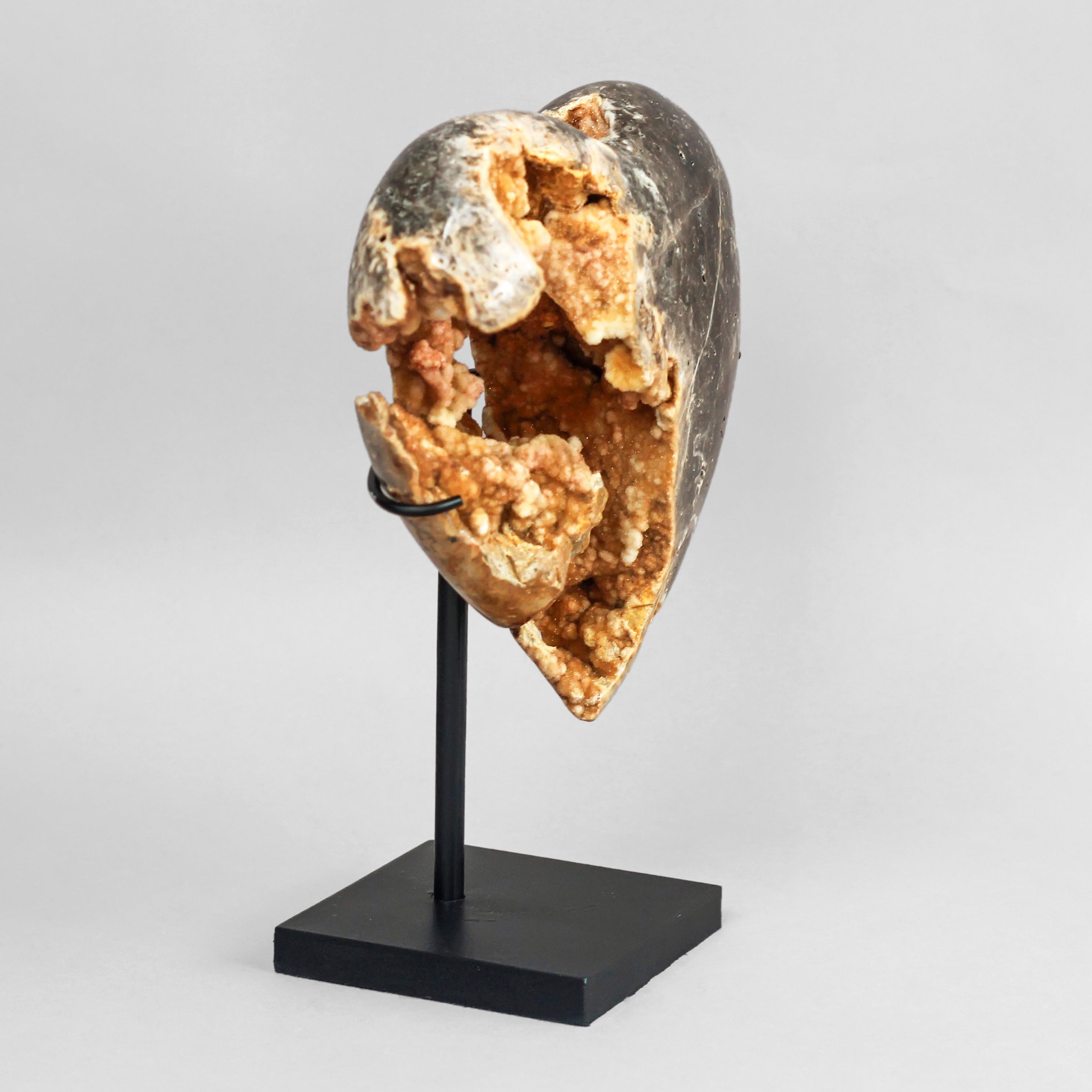 Stunning Heart Shape of Yellow Crystal Rock on a custom stand CH/015